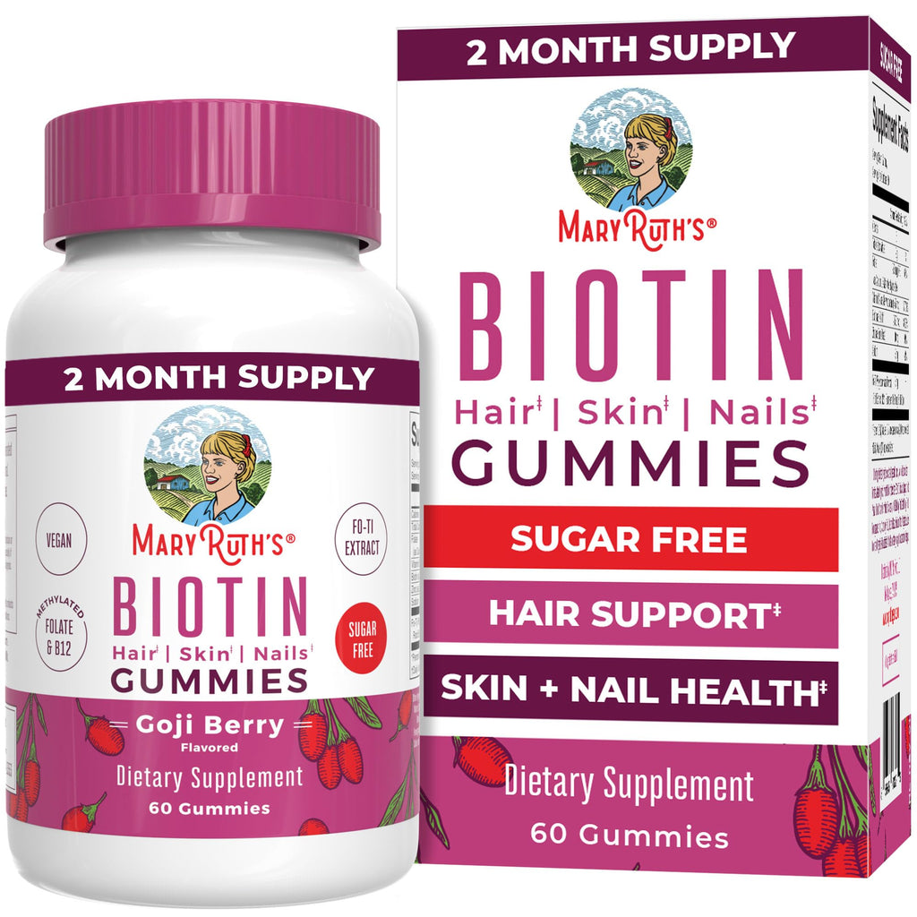 MARYRUTH'S Biotin Gummies, Hair Growth, Vegan, Sugar Free, Non-GMO, 60 Ct | Sugar Free, Vegan, Non-GMO, 2,500 mcg Biotin, Hair Skin and Nails