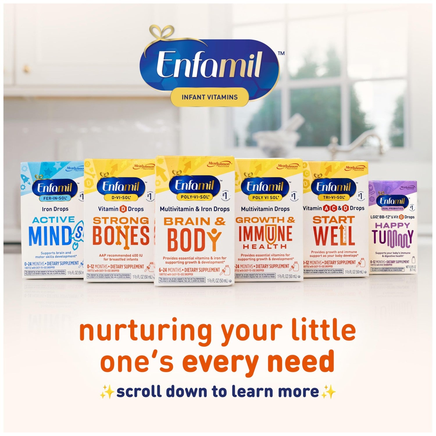 Enfamil Baby Vitamin D-Vi-Sol Liquid Supplement Drops for Infants, Supporting Strong Teeth & Bones in Newborn Babies, Easy-to-Use, Gluten-Free, 50 Day Supply, Dropper Bottle