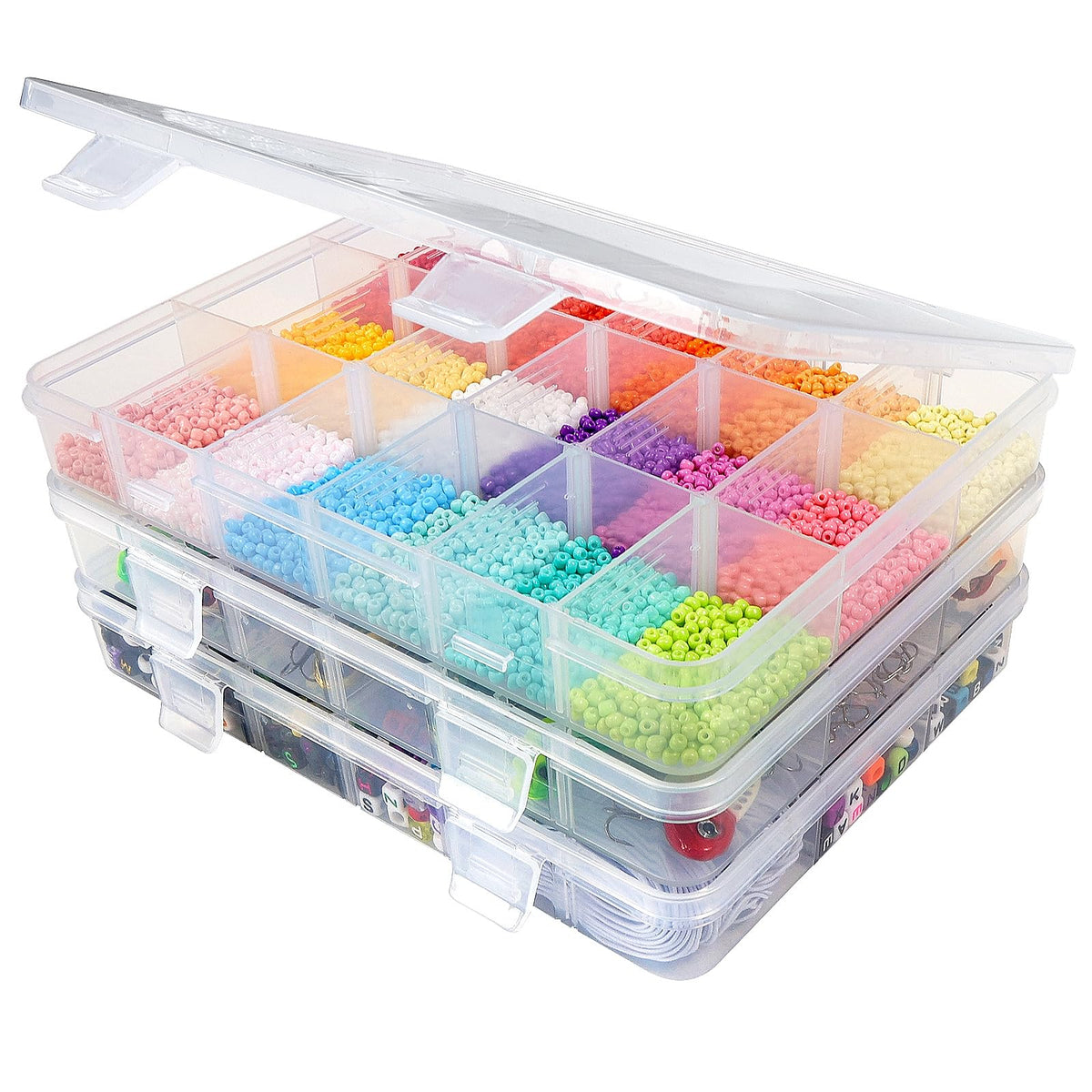 CGCG 3-Pack 18-Grid Clear Plastic Beads Organizer Box 7.9x5.8