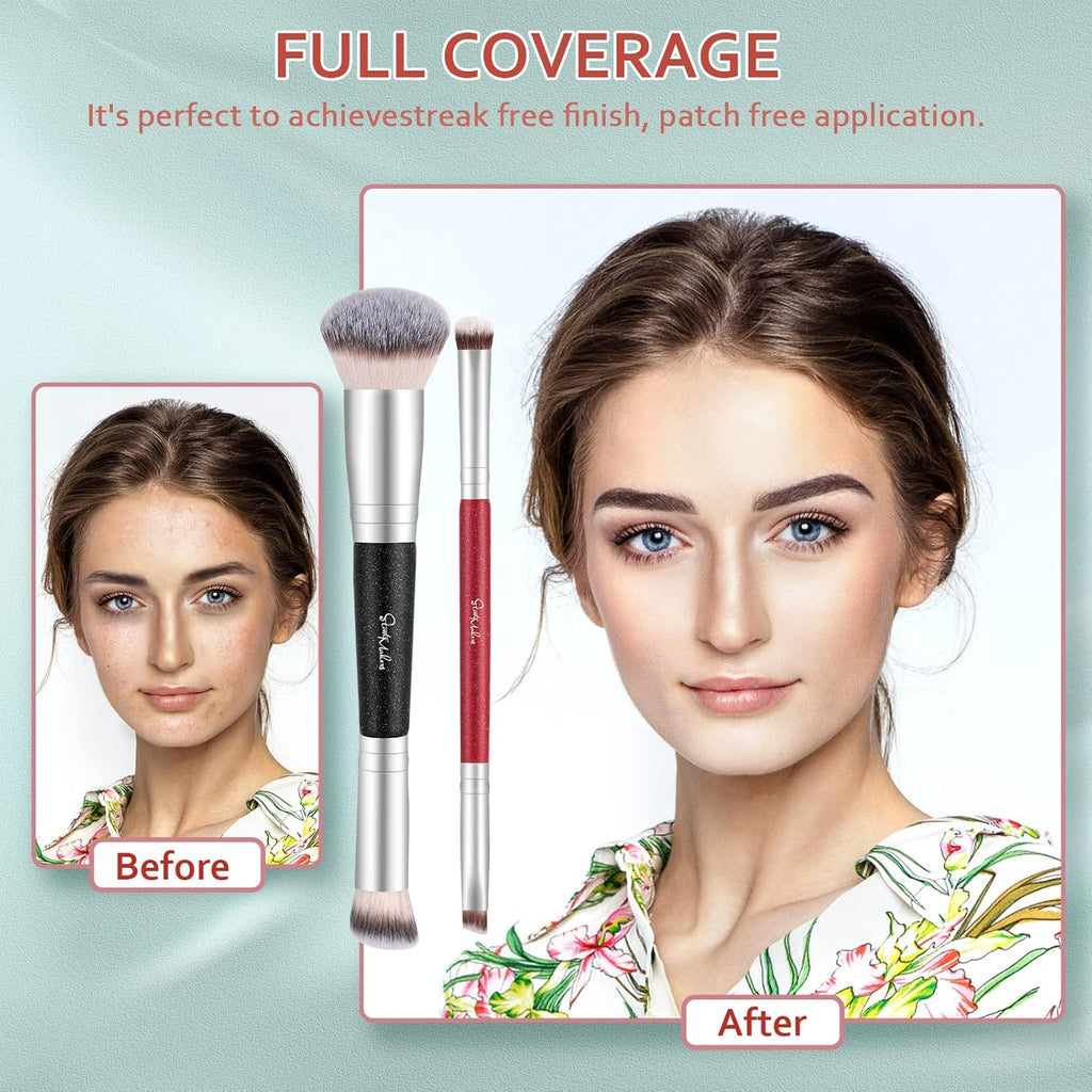 Buy now Makeup Brushes Dual-ended Foundation Brush - START MAKERS 2-in-1 Concealer Brush Face Eyebrow Eyeshadow Brush for Liquid, Powder, Buffing, Blending, Contouring Foundation Make Up Brushes(2Pcs) at indiglob india