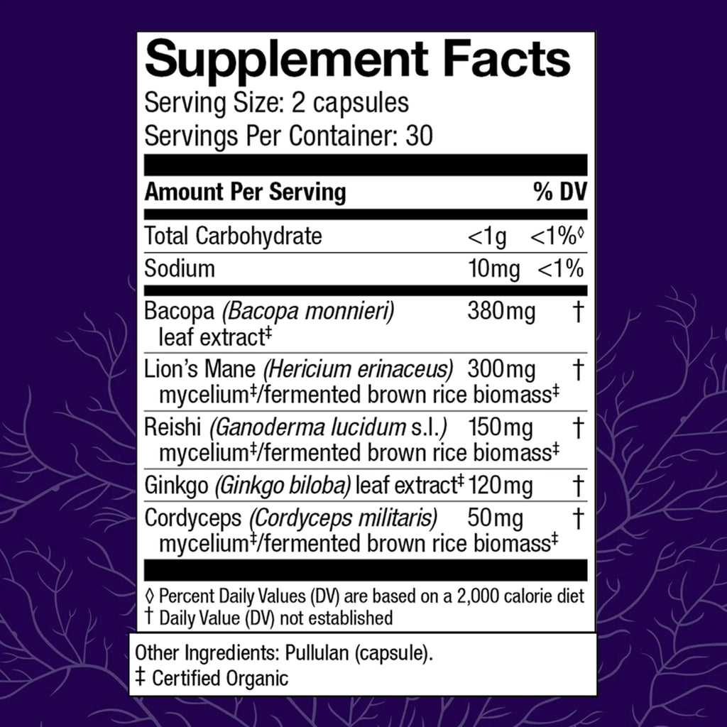 Host Defense MycoBotanicals Brain Support, 60 Capsules | Brain Support, Lion's Mane, Reishi and Cordyceps Mushroom, Herbal Supplement for Mental Clarity, Memory, and Focus Support