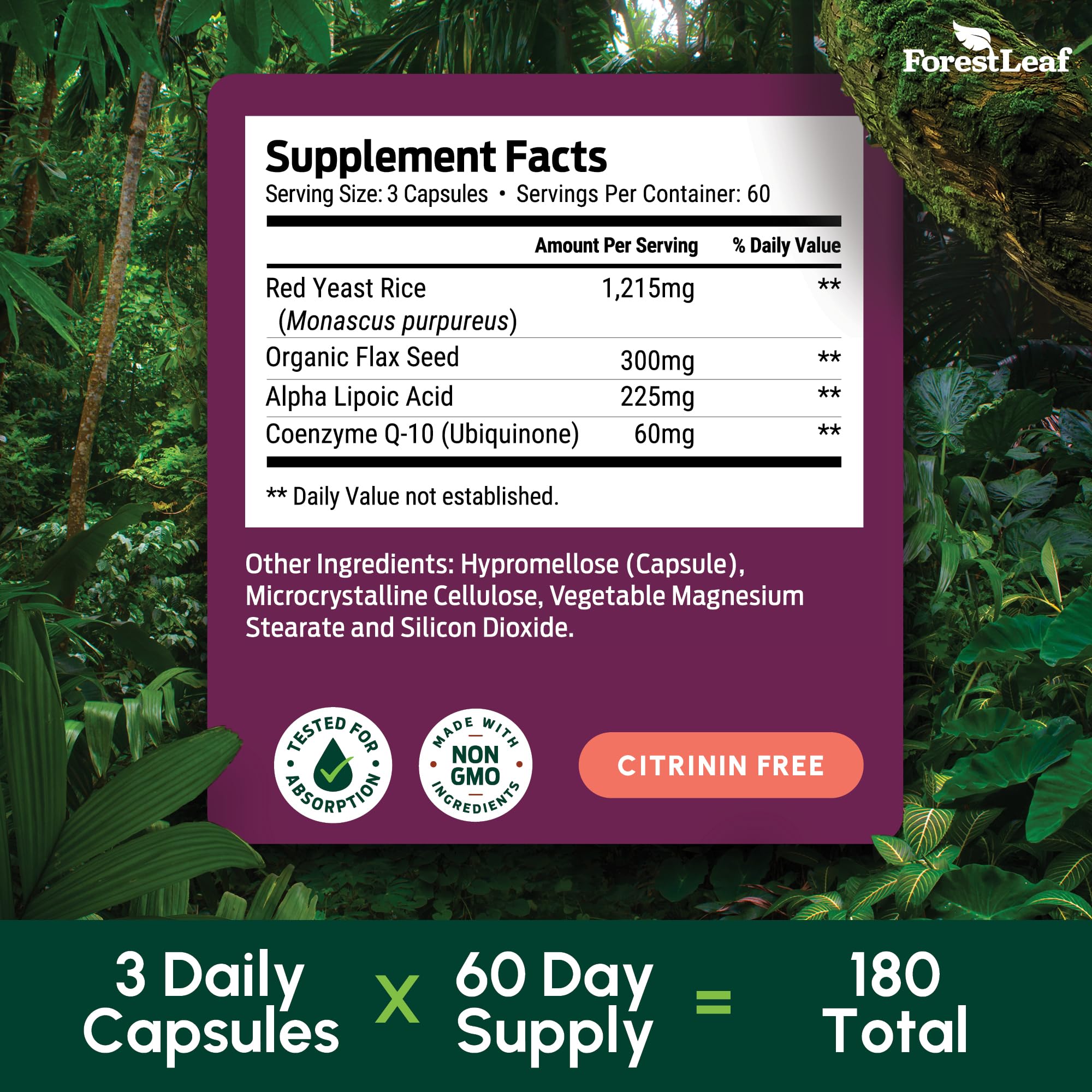 Red Yeast Rice with CoQ10 Supplement - 1215mg Extra Strength Red Yeast Rice Capsules with Alpha Lipoic Acid & Organic Flaxseed, Citrinin Free - 180 Capsules