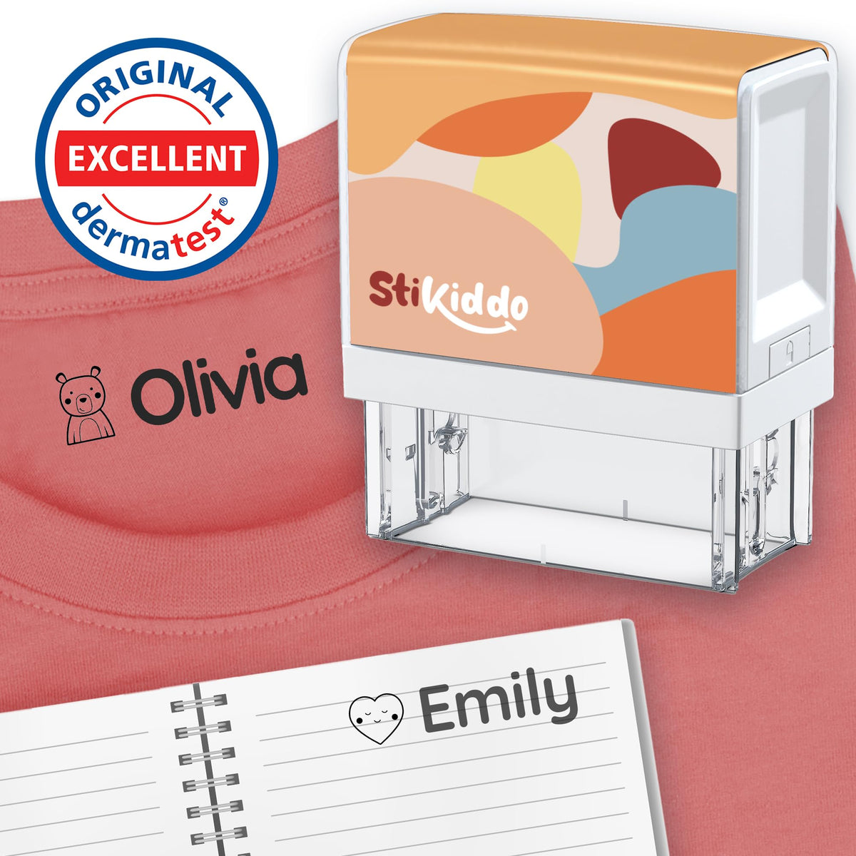 StiKiddo® Personalized Name Stamp for Clothing Kids Waterproof, Custom Name Stamp for Clothes, Paper & School Supplies, Customizable Fabric Stamp with Permanent & Waterproof Ink