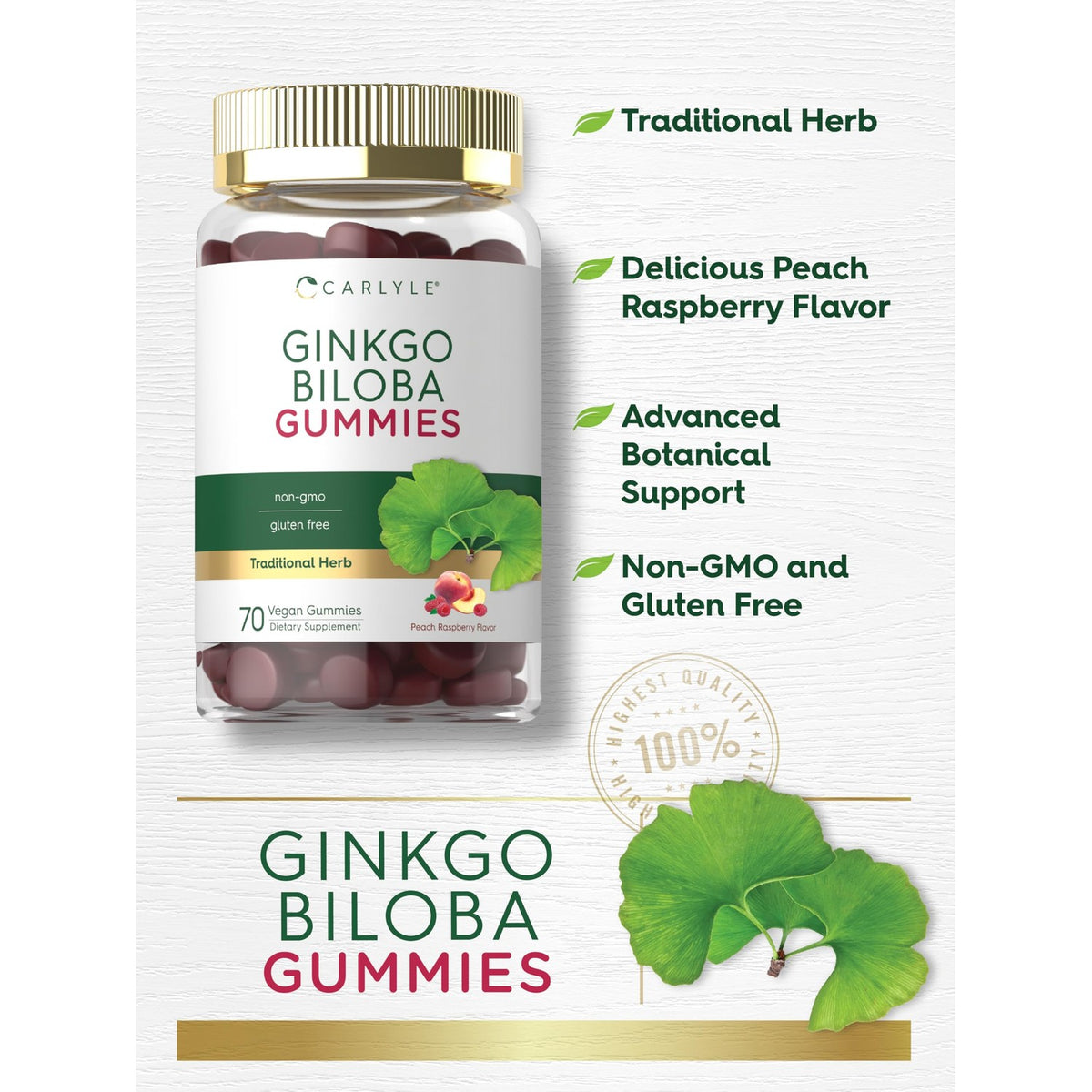 Carlyle Ginkgo Biloba | 70 Gummies | 45:1 Leaf Extract