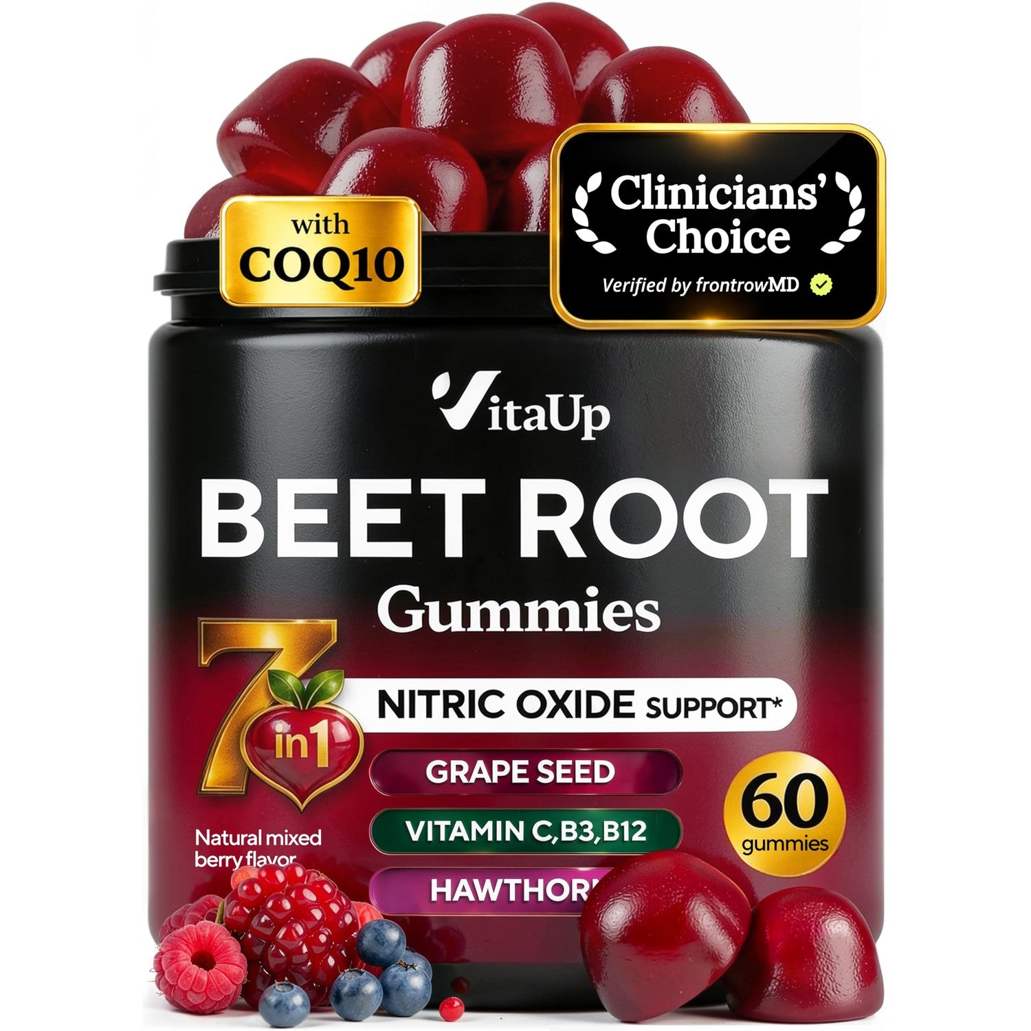 Beet Root Gummies – Beetroot Gummies with CoQ10, Grape Seed, Vitamin C, B12 & B3 – Beets Gummies for Circulation, Energy & Immune Support – 60 Beets Chews – Pack of 3