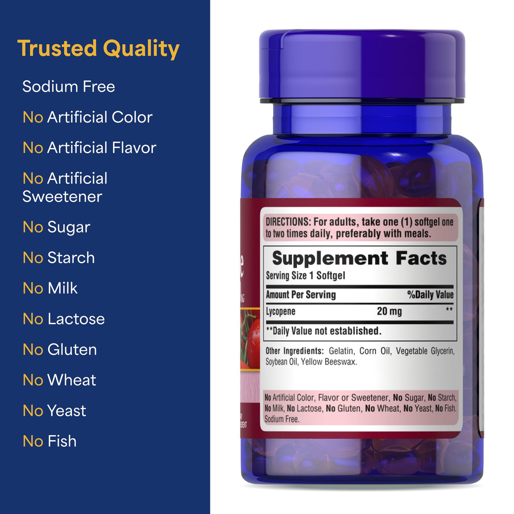 Puritan's Pride Premium Lycopene 20mg, 60 Rapid Release Softgels