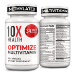 10X Health Methylated Multivitamin - 90 Capsules | Mthfr Supplement: 34-in-1 Formula, 800mcg B12, 5-MTHF & NAC, Methyl B Complex, Non-GMO