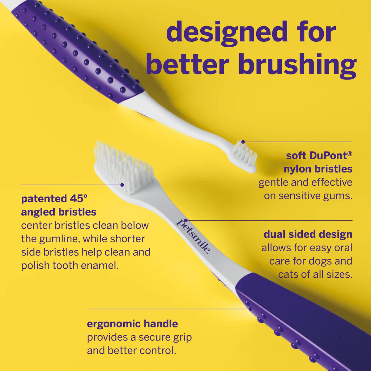 petsmile Professional Pet Toothbrush, Patented 45° Cats + Dogs