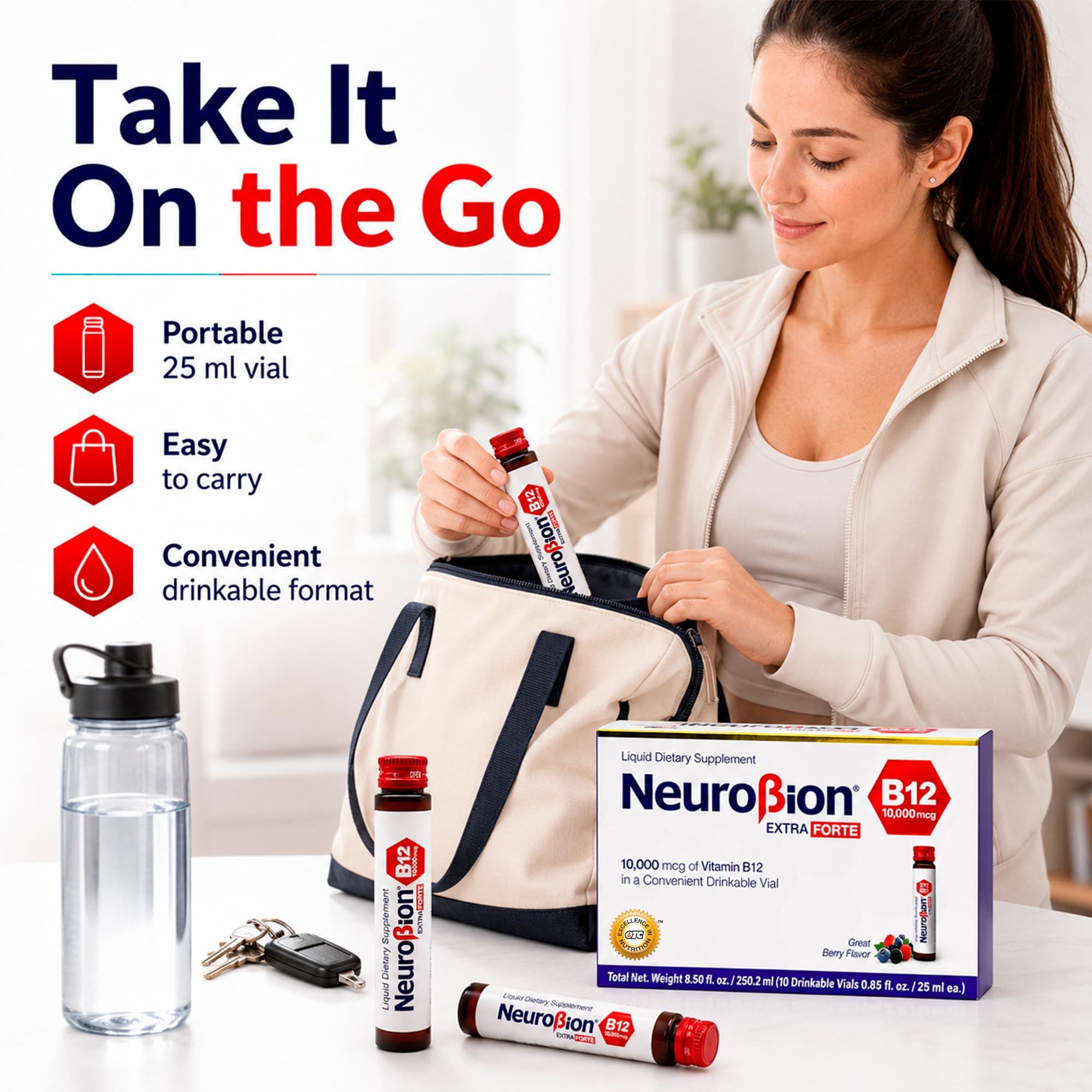 Neurobion Extra Forte B12 10,000 mcg Liquid Dietary Supplement - High Potency B Complex Drinkable Oral Vials for Extreme Energy Support Complex Easy Oral Drinkable10 Vials | High potency drinkable B complex. Supports daily energy and nerve function.