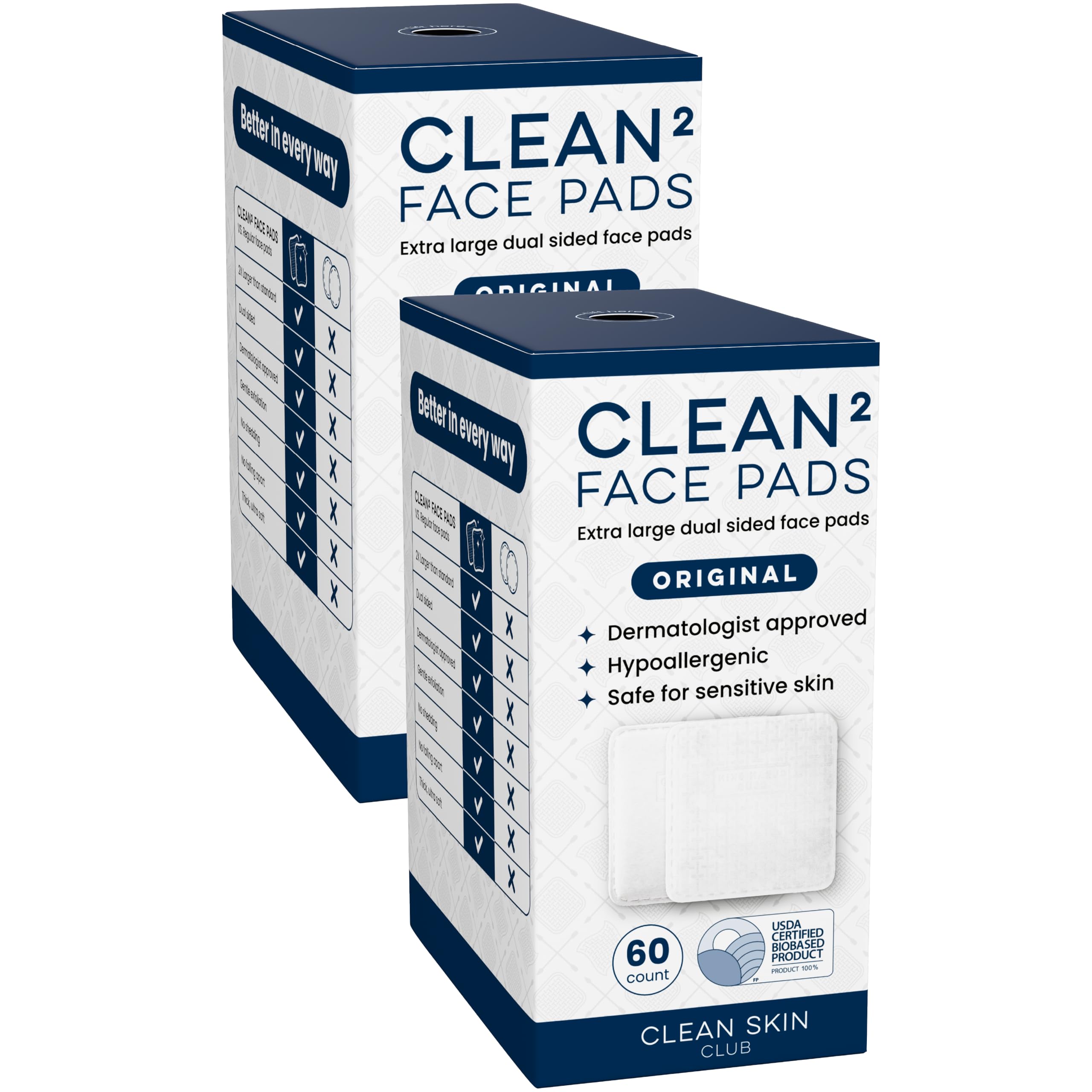 Clean Skin Club Clean² Pads 2.0 [NEW & Improved Edges] Guaranteed Not to Shed & Tear Face Pads, Unique Triple Layers, Textured & Ultra Soft Side, Organic Disposable Cotton, Pair with Makeup Remover