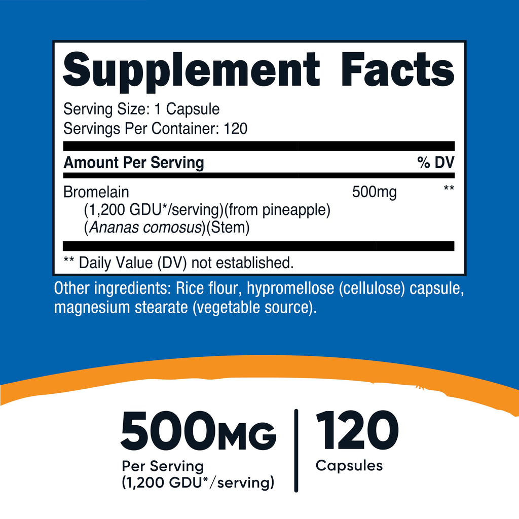 Nutricost Bromelain 500mg, 120 Vegetarian Capsules, 1200 GDU, Non-GMO, Gluten Free | Bromelain (1200 GDU), GMO-Free