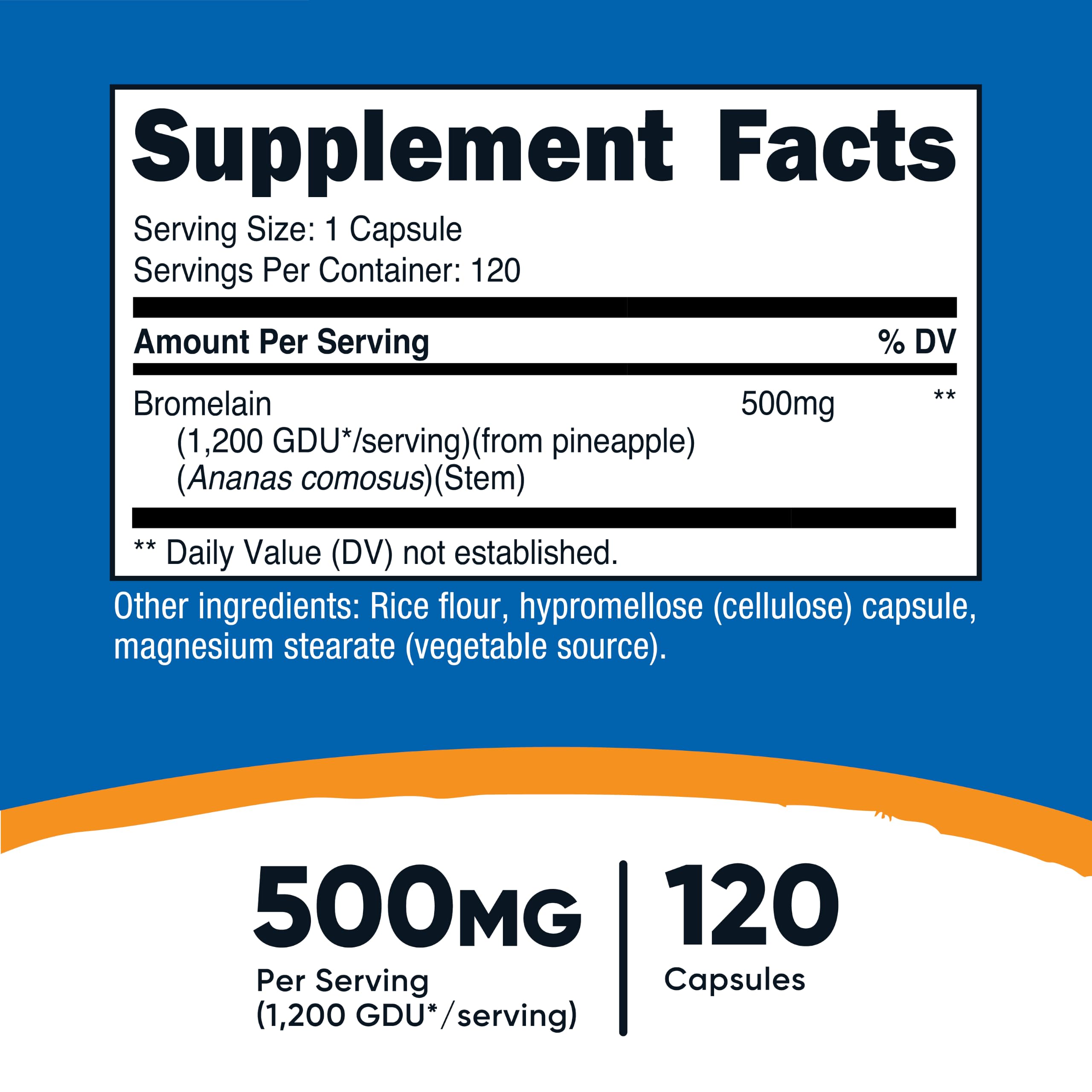 Nutricost Bromelain 500mg, 120 Vegetarian Capsules, 1200 GDU, Non-GMO, Gluten Free | Bromelain (1200 GDU), GMO-Free