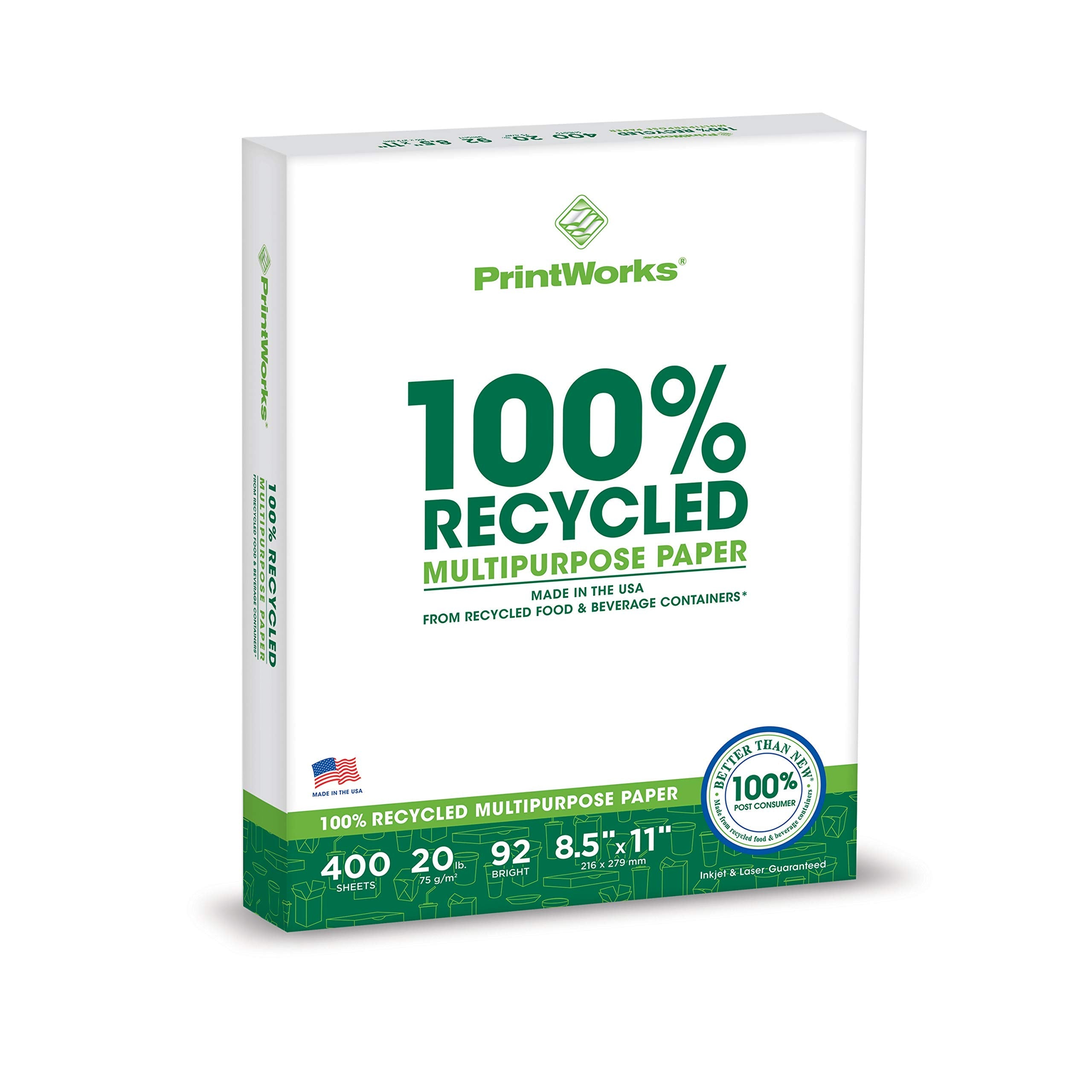 Buy now PrintWorks 100% Recycled Printer Paper 8.5" x 11" White - 20 lb Copy & Multipurpose Computer Paper - 1 Pack, 400 Sheets - Made in the USA - 92 Bright - Printer & Copier Compatible (00018) 1 Ream: 400 Sheets at indiglob india