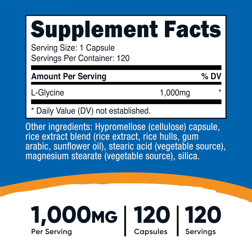 Nutricost L-Glycine 1000mg, 120 Capsules, Gluten Free | Vegetarian, GMO-Free