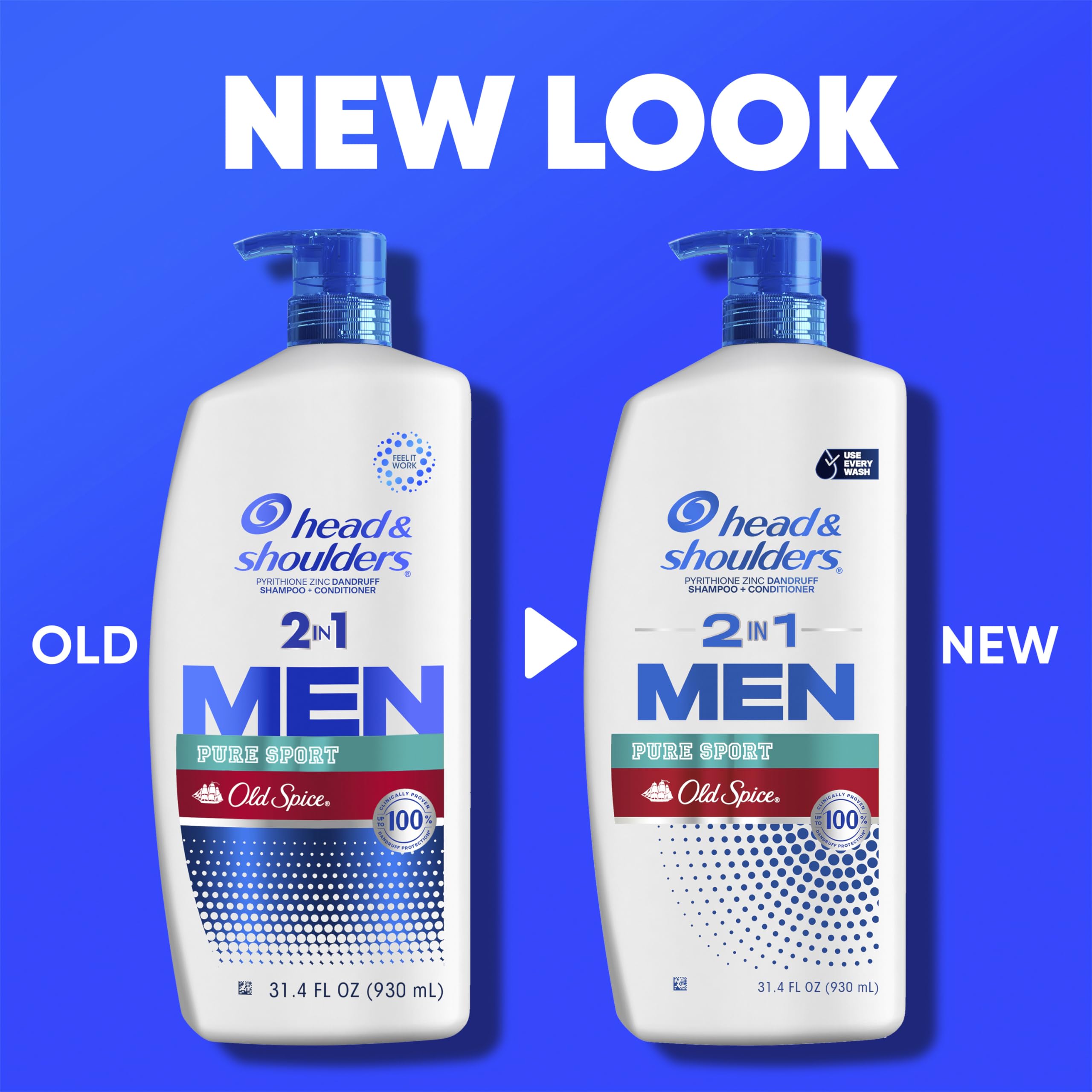 Head & Shoulders Old Spice Pure Sport 2-in-1 Anti-Dandruff Shampoo and Conditioner Twin Pack, 72-Hour Protection, 31.4 fl oz Each