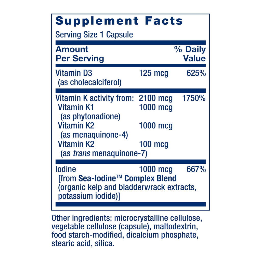 Life Extension Vitamins D and K with Sea-Iodine for Thyroid, 60 Capsules