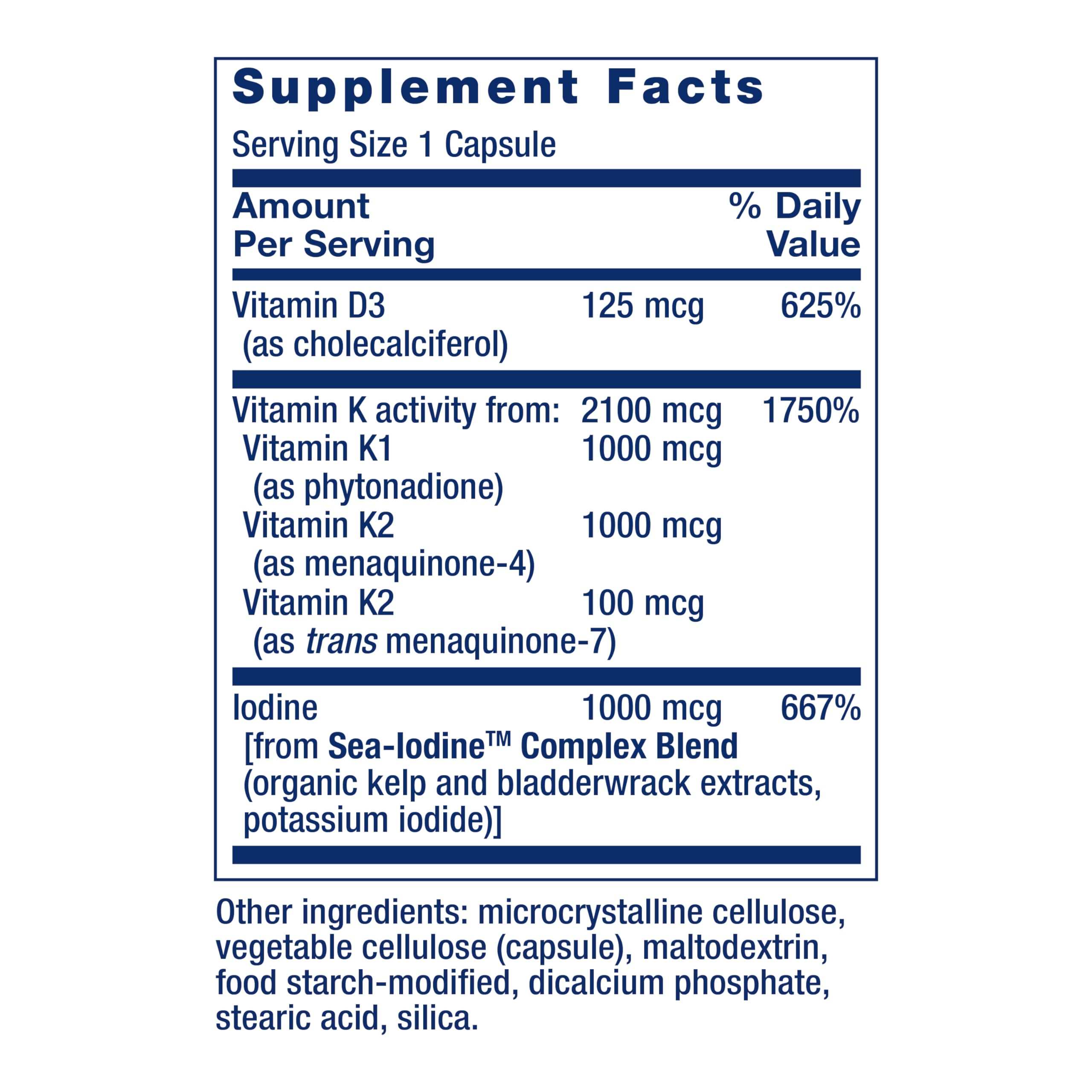 Life Extension Vitamins D and K with Sea-Iodine for Thyroid, 60 Capsules