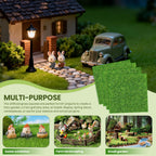 4 Packs 6x6 Inch Cuttable Artificial Grass Squares, Realistic Fake Grass Mats, Mini Craft Turf Tiles for Fairy Garden Accessories, Dollhouse Decor, DIY Craft and Diorama Supplies