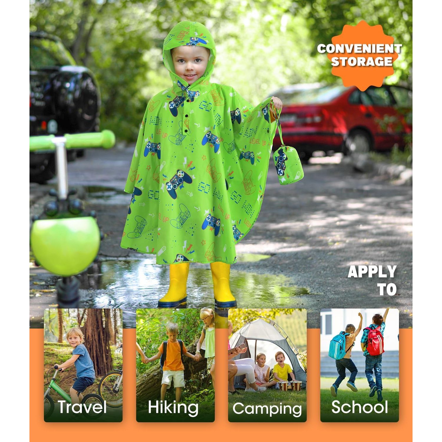 Buy now WAWSAM Lightweight Kids Rain Poncho Reusable Toddler Raincoat Waterproof Rain Jacket at indiglob india
