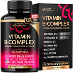 Vitamin B Complex for Men & Women - Full B-Complex & Vitamin B12 - 60 Caps | B1, B2, B3, B5, B6, B7, B9, B12 with Vitamin C, Magnesium, Choline, Inositol - Energy, Brain & Mood Support Supplement
