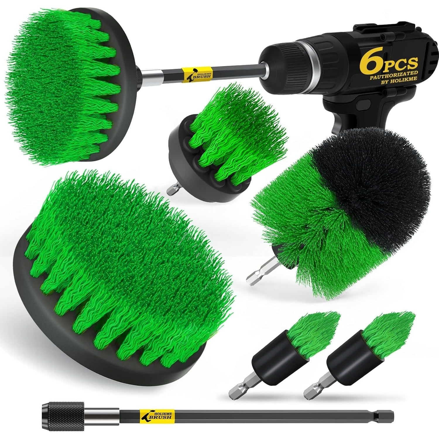 Buy now Holikme 6Pack Drill Brush Power Scrubber Cleaning Brush Extended Long Attachment Set All Purpose Drill Scrub Brushes Kit for Grout, Floor, Tub, Shower, Tile, Bathroom and Kitchen Surface，Yellow Green at indiglob india