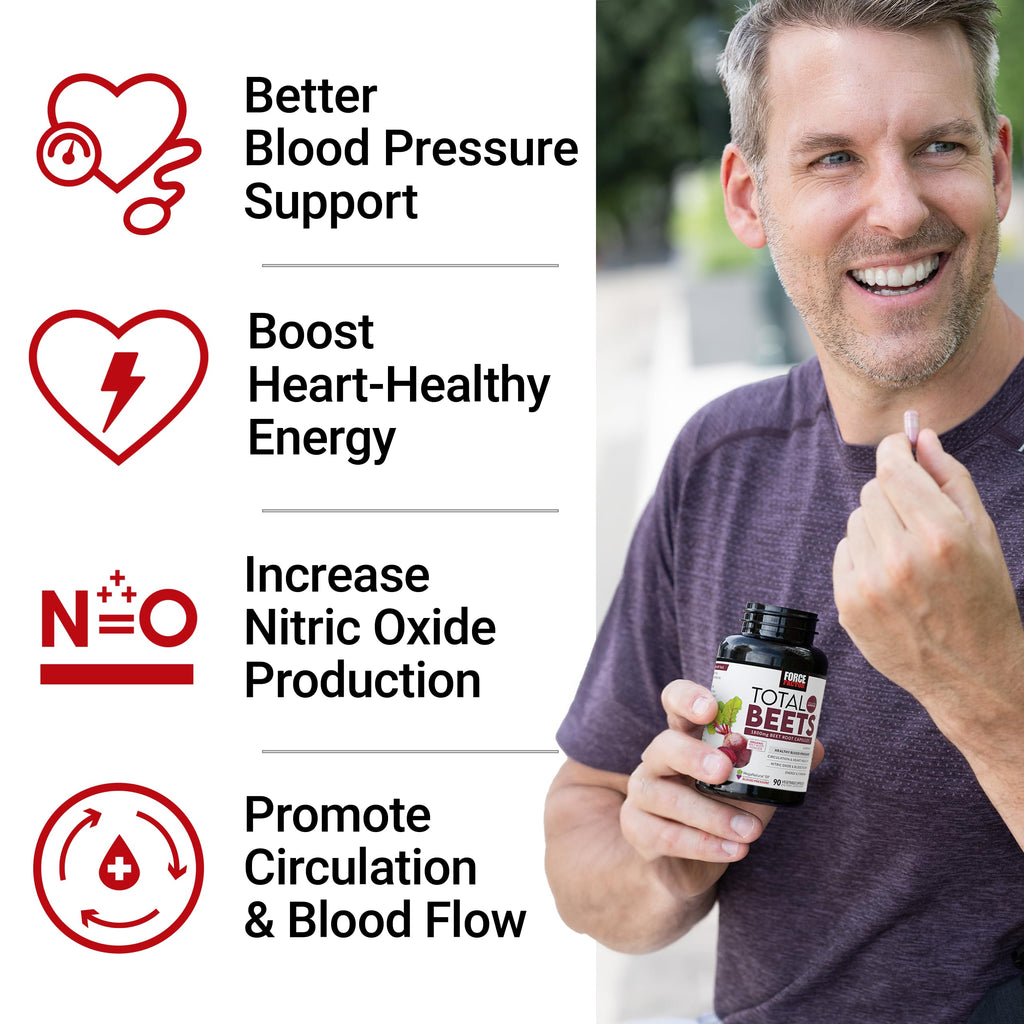 Force Factor Total Beets 1800mg Beet Root Capsules, Blood Pressure Support | with Organic Beet Root Powder, Hawthorn Berry, Support Nitric Oxide, Circulation & Blood Flow, 90 Vegetable Capsules