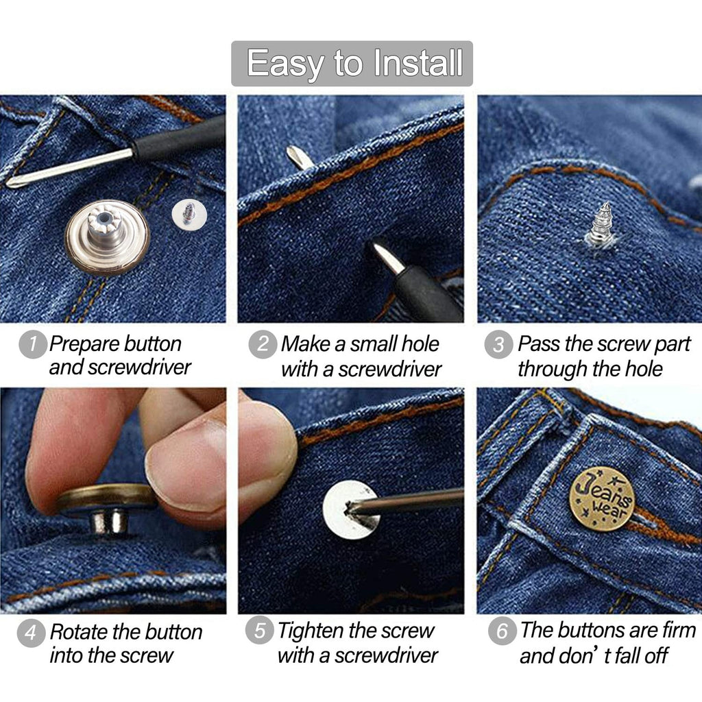 32 Sets Button Pins for Loose Jeans, 17mm and 20mm Jean Buttons Replacement