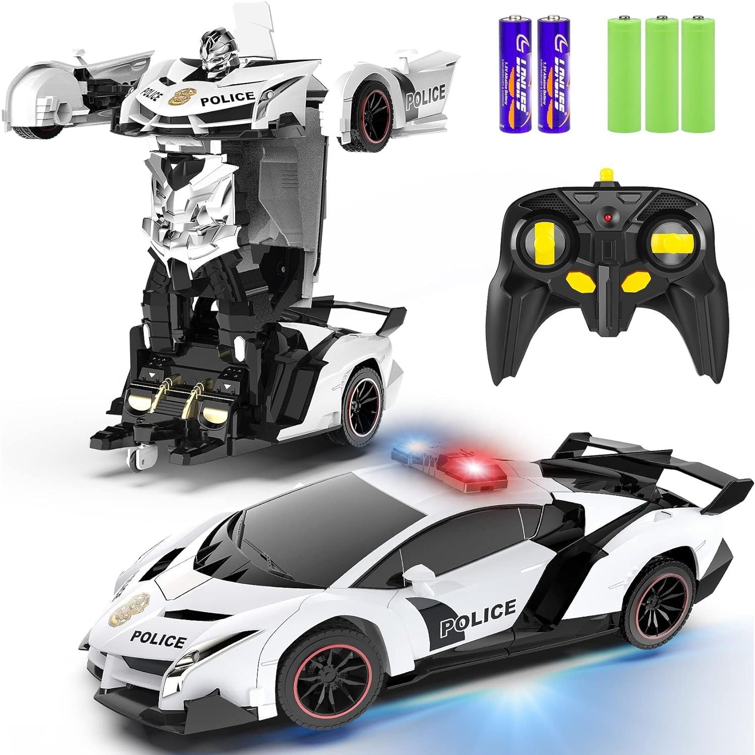 Buy now FDJ Remote Control Car - Transform Toys Car Robot, One Button Deformation to Robot with Flashing Light, 2.4Ghz 1:18 Scale Transforming Police Car Kids Toys with 360 Degree Rotating, Girls Boys Toys White at indiglob india