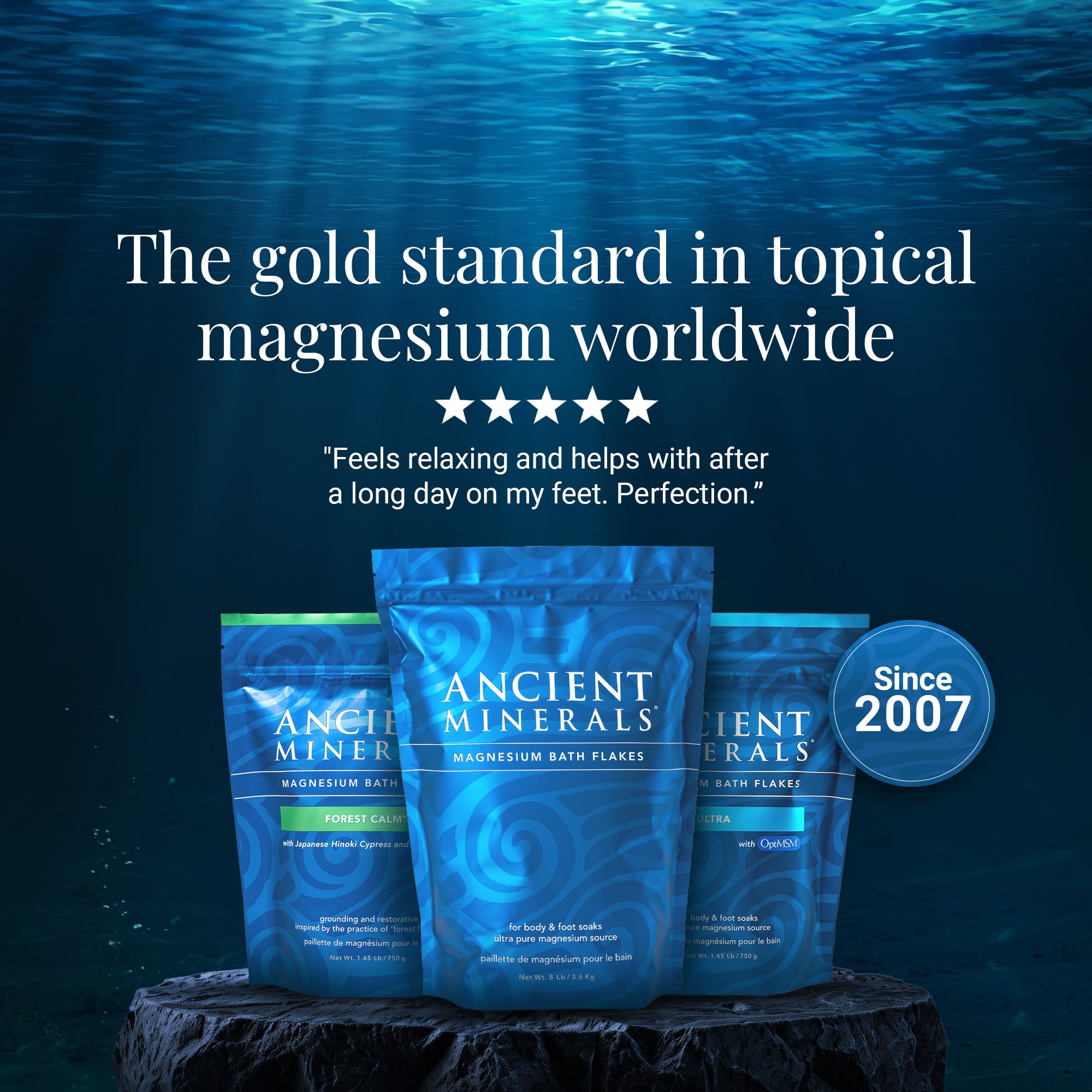 Ancient Minerals Magnesium Bath Flakes, Epsom Salt Alternative, 1.65lb | Pure Zechstein magnesium chloride flakes for soaking & whole-body replenishment. 1.65 lb resealable bag.