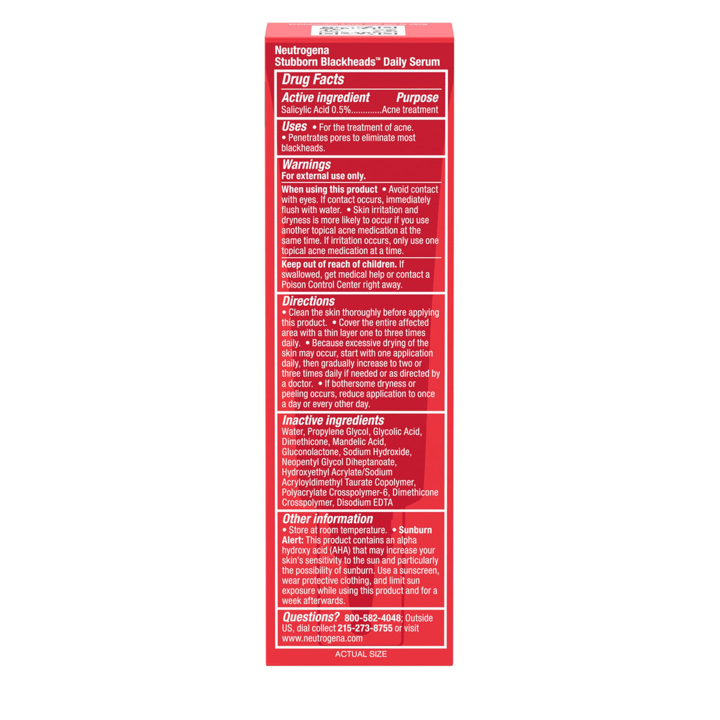 Buy now Neutrogena Stubborn Blackheads Daily Acne Facial Serum with Salicylic, Glycolic, Polyhydroxy & Mandelic Acids, Oil-Free Face Serum for Acne-Prone Skin to Help Clear Clogged Pores, 1 fl. oz at indiglob india