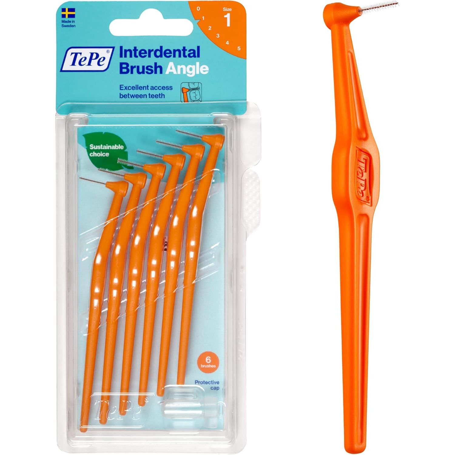 Buy now TEPE Interdental Brush Angle, Angled Dental Brush for Teeth Cleaning, Pack of 6, 0.8 mm, Large Gaps, Green, Size 5 Orange 0.45 mm at indiglob india