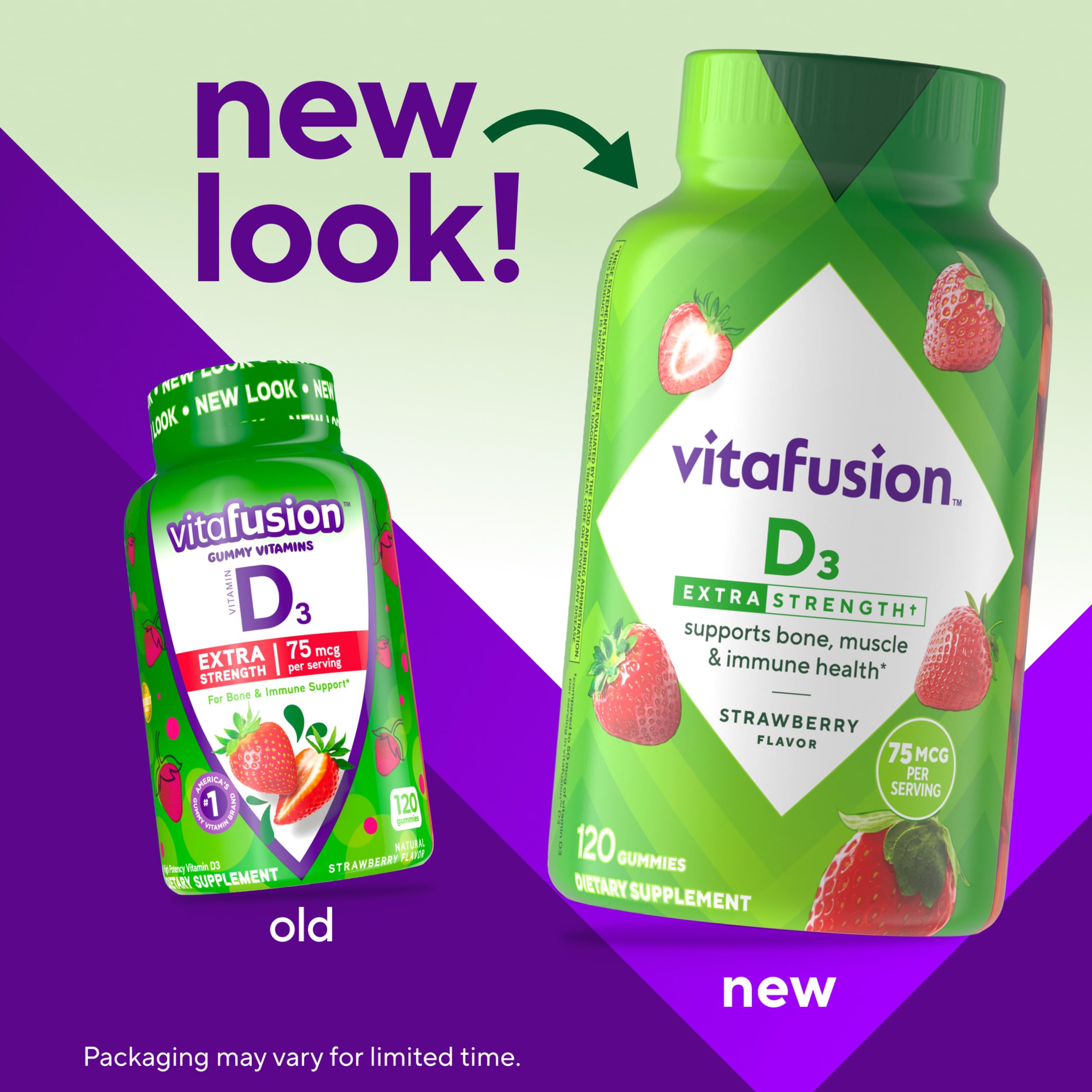 Vitafusion Vitamin D3 Gummies | 75 mcg | 120 Adult Gummy Vitamins | Extra Strength for Women & Men | Strawberry Flavor | Gluten-Free Supplement