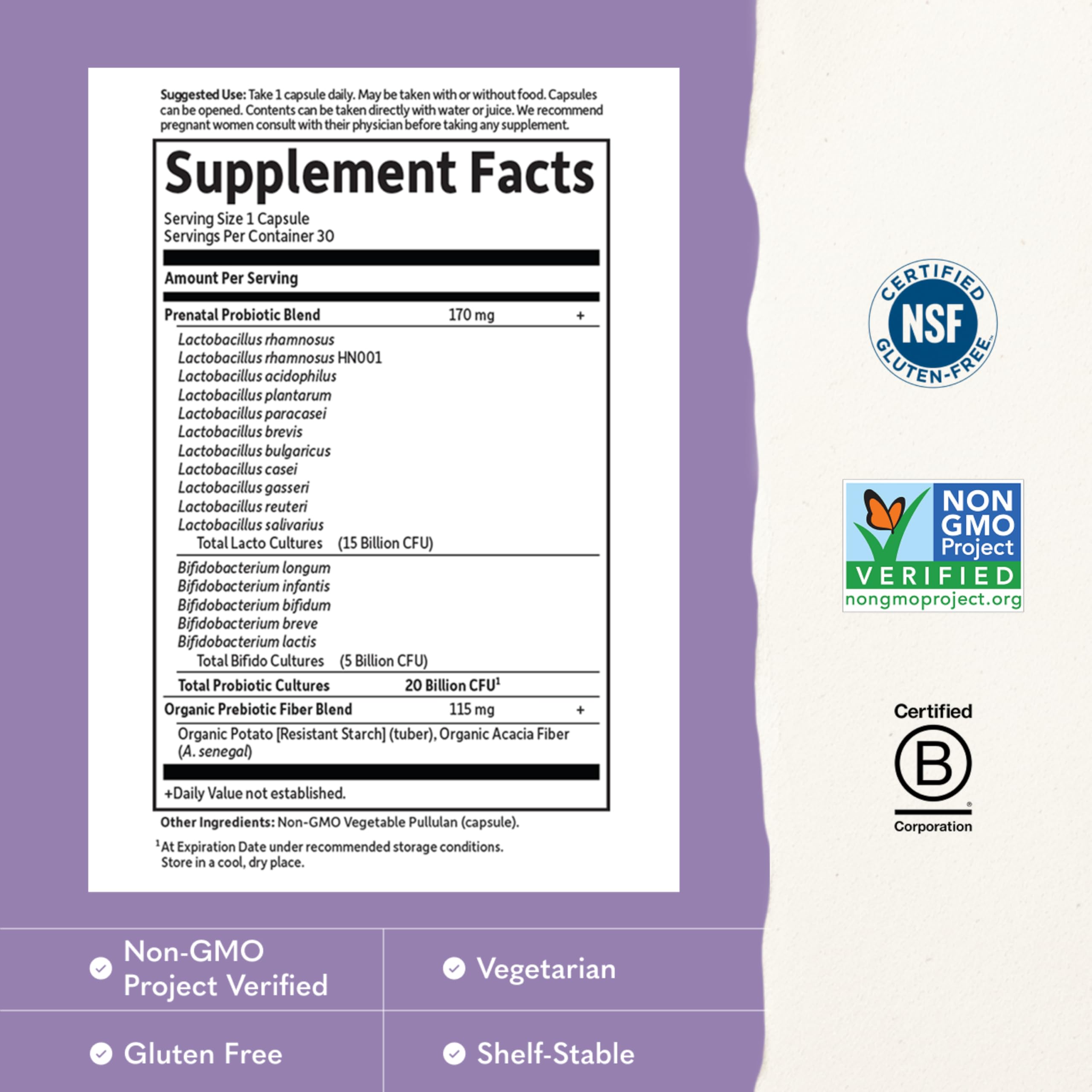 Garden of Life Dr. Formulated Probiotics Once Daily Prenatal - Acidophilus and Bifidobacteria Probiotic Support for Mom and Baby – Shelf Stable - Gluten, Dairy, and Soy-Free - 30 Vegetarian Capsules