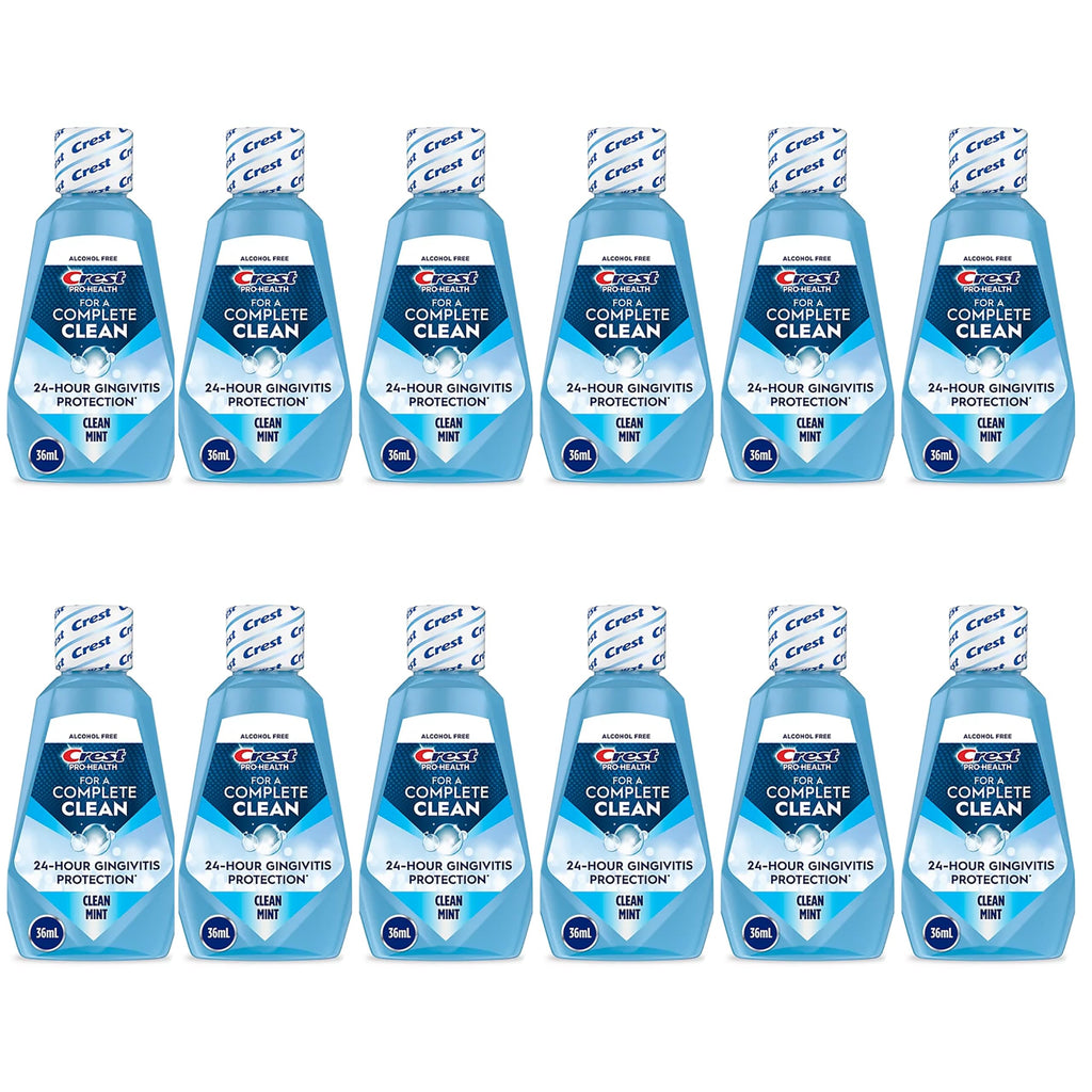 Crest Pro-Health Clean Mint Multi-Protection Mouthwash (Mouthrinse), Travel Size 1.2 oz (36 ml) - Pack of 12