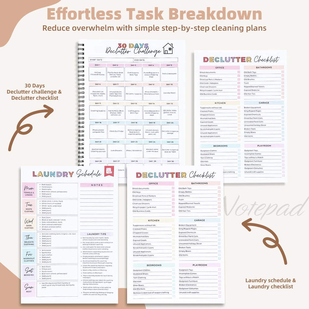 PGJ ADHD Cleaning Planner for Adults, Undated Cleaning Schedule & Checklist