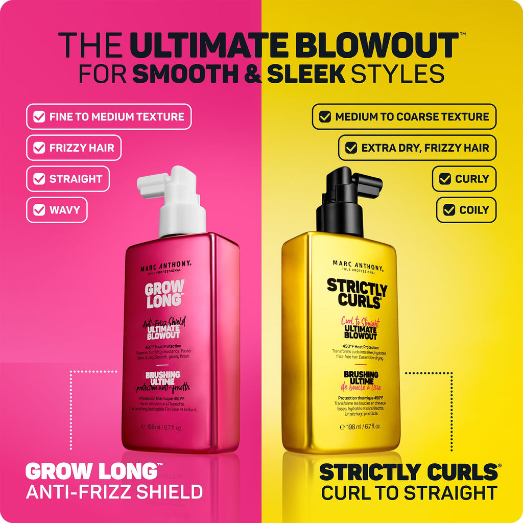 Marc Anthony Grow Long Ultimate Blowout, Anti-Frizz Heat Protection Spray | Ultimate Blowout & Frizz Control - Humidity & Heat Protectant Spray for Smooth, Shiny, Soft Hair - Featherlight Finish 6.7 oz