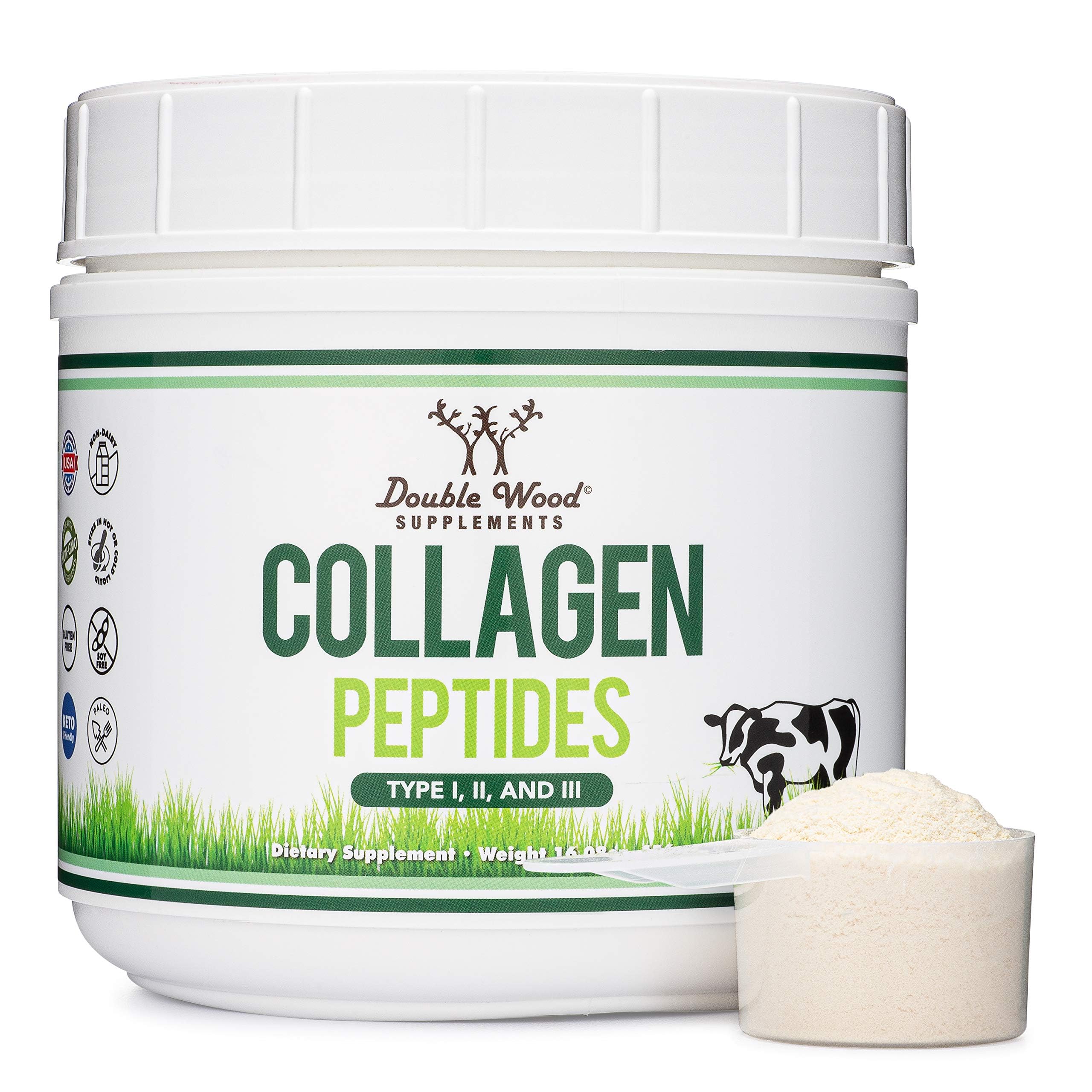 Collagen Peptides Powder, Type I, II + III, Skin, Hair + Joint, 16 oz | Skin, Hair, Nail + Joint Supplement, Types I, II + III, 11g Protein + 0g Carbs (Keto), Grass-Fed, Truly Unflavored
