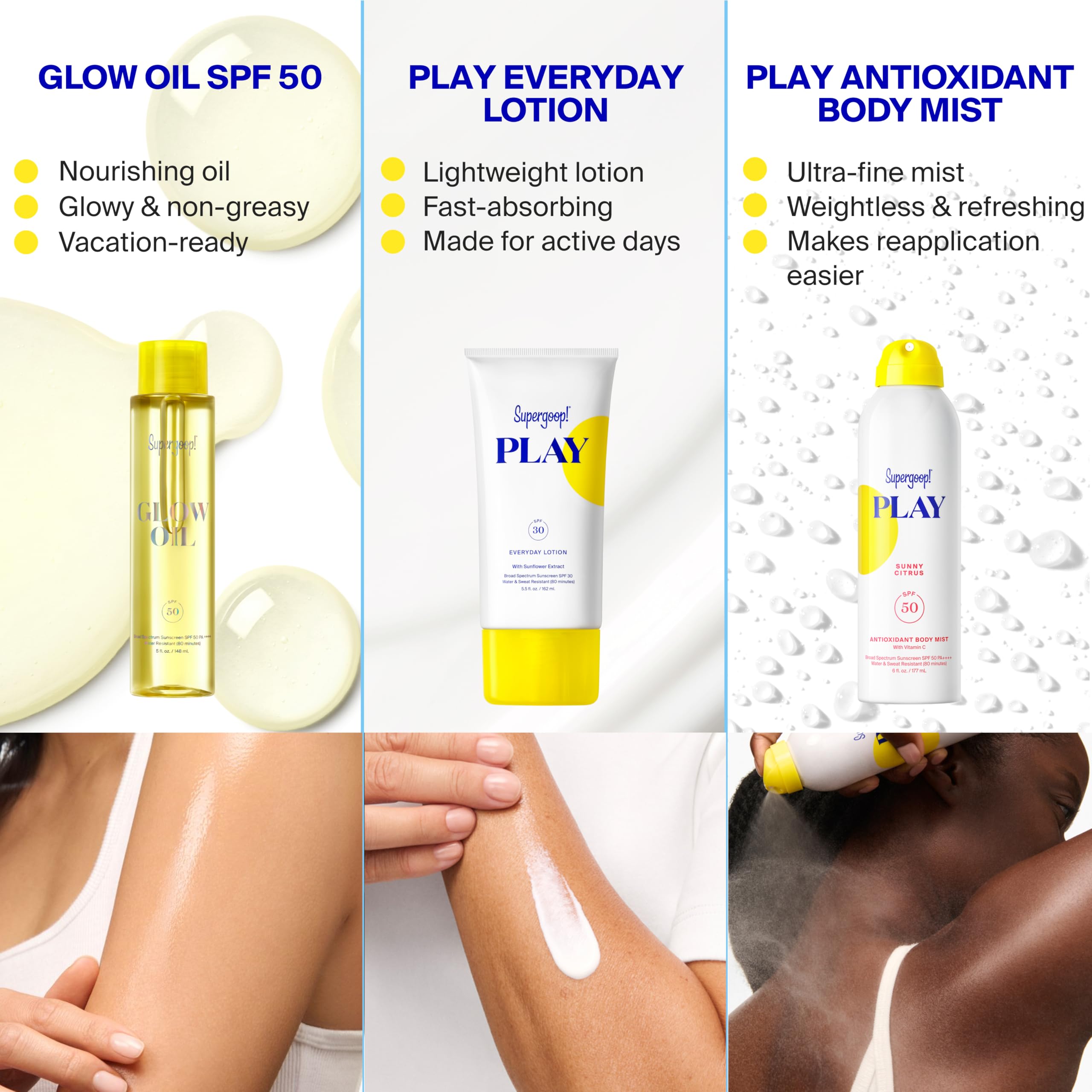 Supergoop! PLAY Antioxidant Body Mist Vitamin C -SPF 50 PA++++ Broad Spectrum Sunscreen - Body Spray - Great for Active Days