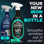 Downy Wrinkle Releaser Spray, Travel Size Spray + 16.9 Fl Oz Pack of 2, All In One Formula, Removes Wrinkles, Static and Odors, Light Fresh Scent