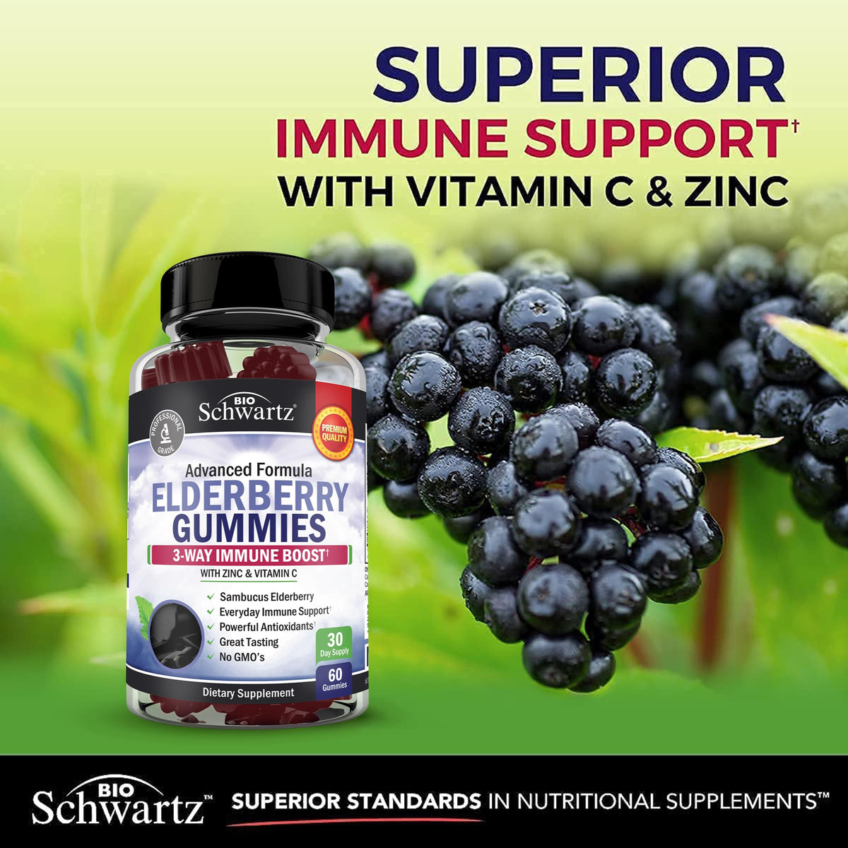 BioSchwartz Elderberry Gummies with Zinc and Vitamin C - 60 Count
