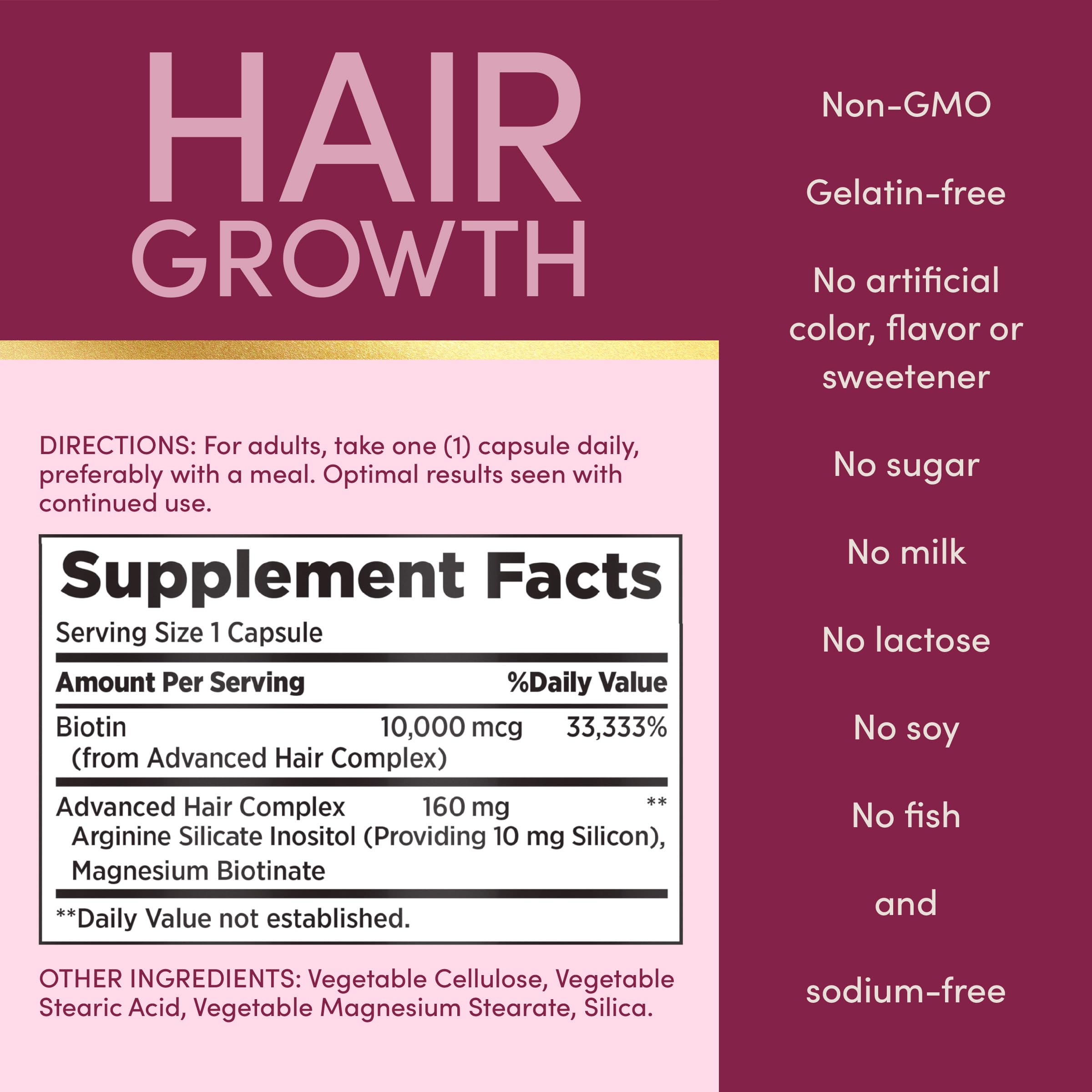 Nature's Bounty Optimal Solutions Hair Growth Vitamin Supplement, 30 Count