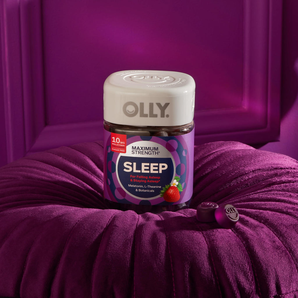 OLLY Max Strength Sleep Gummy, 10mg Melatonin, L-Theanine, Chamomile, Lemon Balm, Sugar Free, Vegetarian Sleep Aid, Strawberry - 70 Count