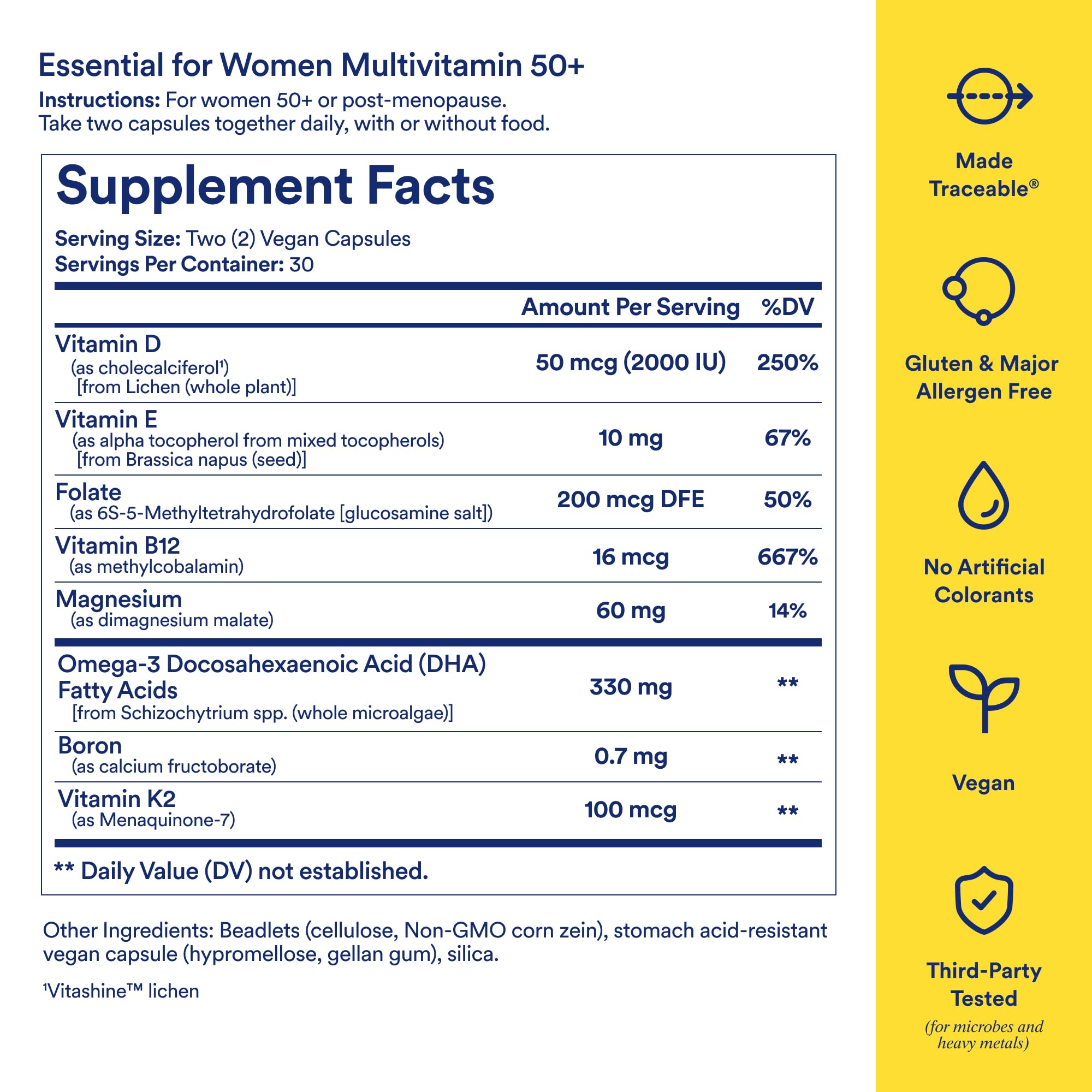 Ritual Women's 50+ Multivitamin - 60 Capsules - 30 Servings | Key Essential Vitamins and Minerals to Support Menopause, Energy, Heart, Bone, Brain Health* - Folate, DHA - Vegan - Mint