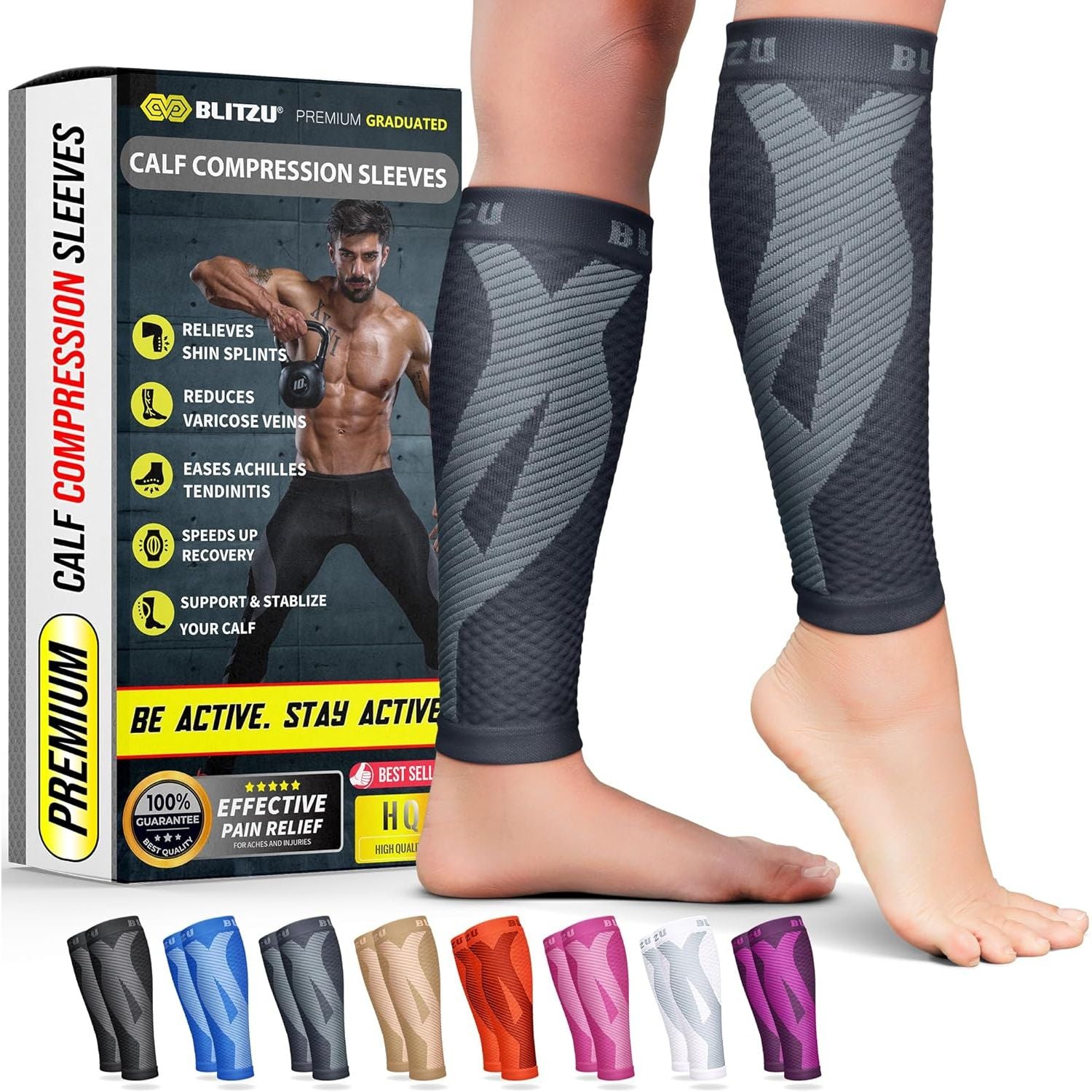 Buy now BLITZU Calf Compression Sleeve for Men & Women Footless Compression Socks Support Runners Leg Sleeve Shin Splints Pain Relief Small Medium Gray at indiglob india