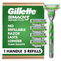 Buy now Gillette Mach3 Sensitive Razors for Men, 1 Handle, 5 Blade Refills, Designed for Sensitive Skin at indiglob india