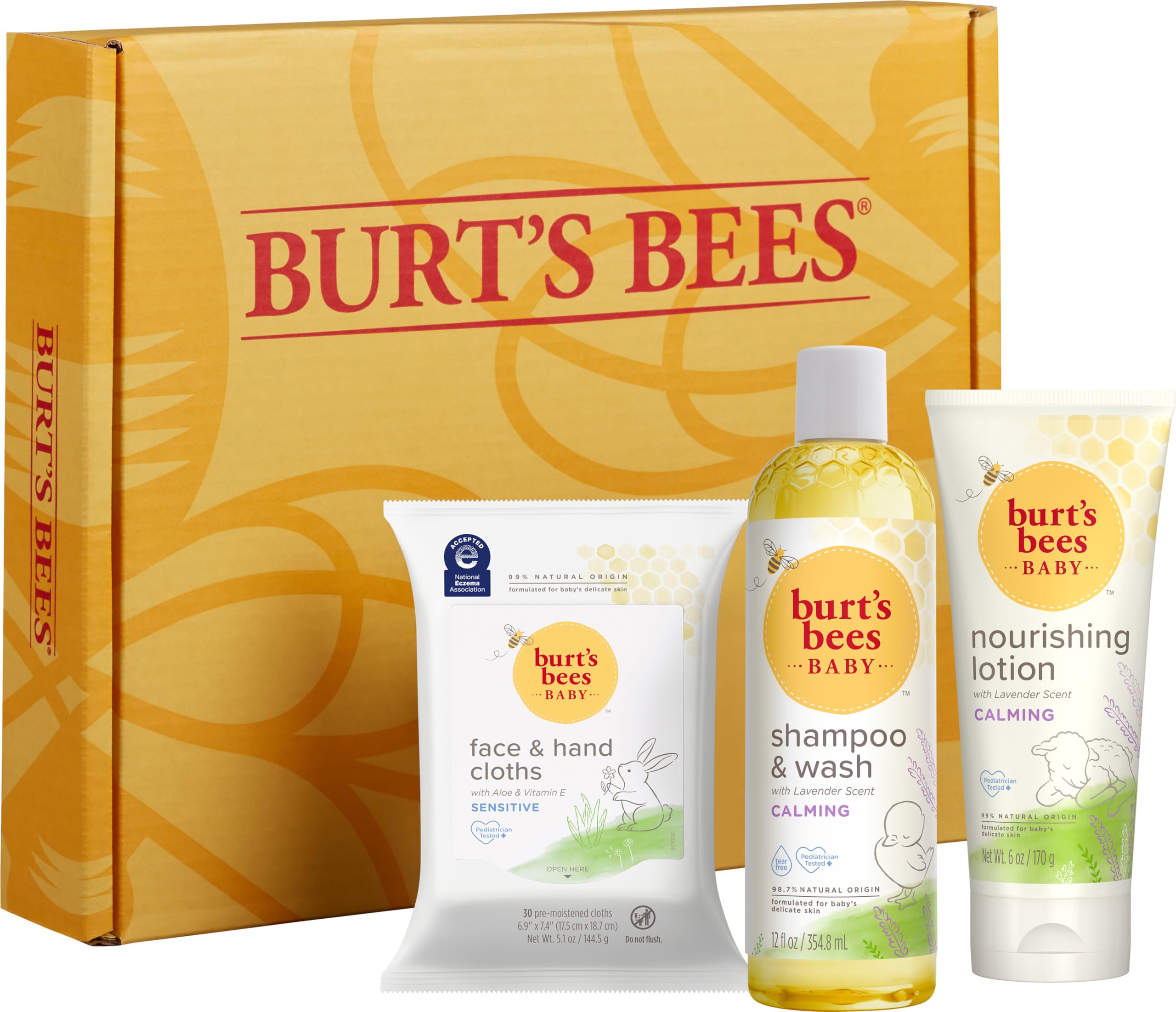 Buy now Burt's Bees Baby Gift Set for Baby Showers, Includes Baby Essentials, Shampoo and Wash with Lavender, Body Lotion, Wipes and Cloths, Naturally-Derived Origin Skincare, 3 Count at indiglob india