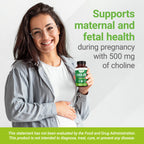 Nested Naturals Choline Bitartrate 500mg Per Serving - High Potency Choline Supplements - Supports Prenatal Maternal & Fetal Health During Pregnancy* - 100% Vegan & Non-GMO - 2-Pack (180 Capsules)