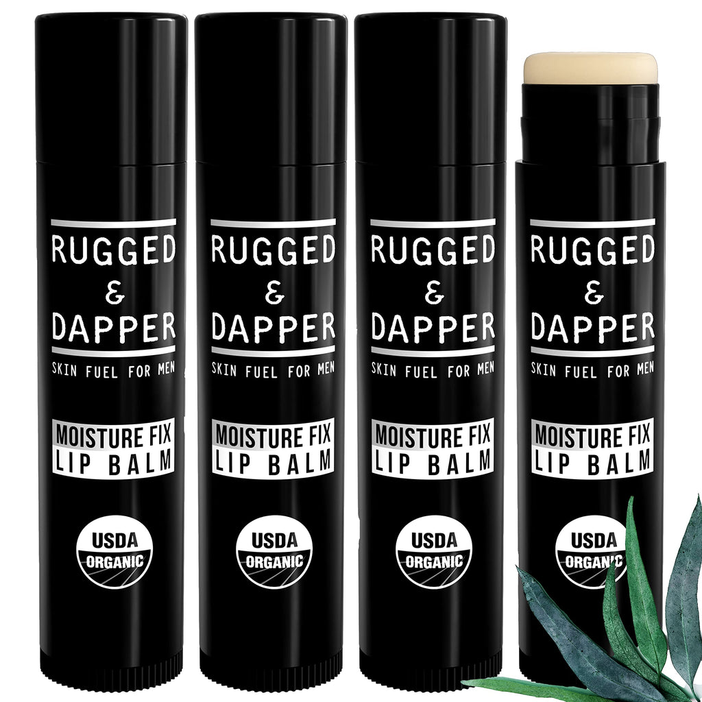 RUGGED & DAPPER Lip Balm for Men - Certified Organic + Natural Ingredients - 4 Pack - Hydrating Mens Chapstick -
