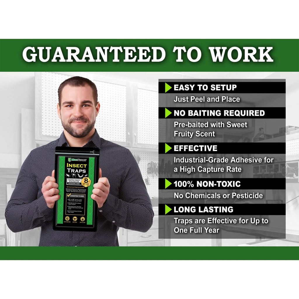 MaxGuard Extra Large Insect Traps (8 Traps) | Non-Toxic Extra Sticky Pre-Baited Glue Board, Trap & Kill Most Crawling Insects, Bugs, Spiders, Crickets, Scorpions, Cockroaches, Centipedes, Snakes.