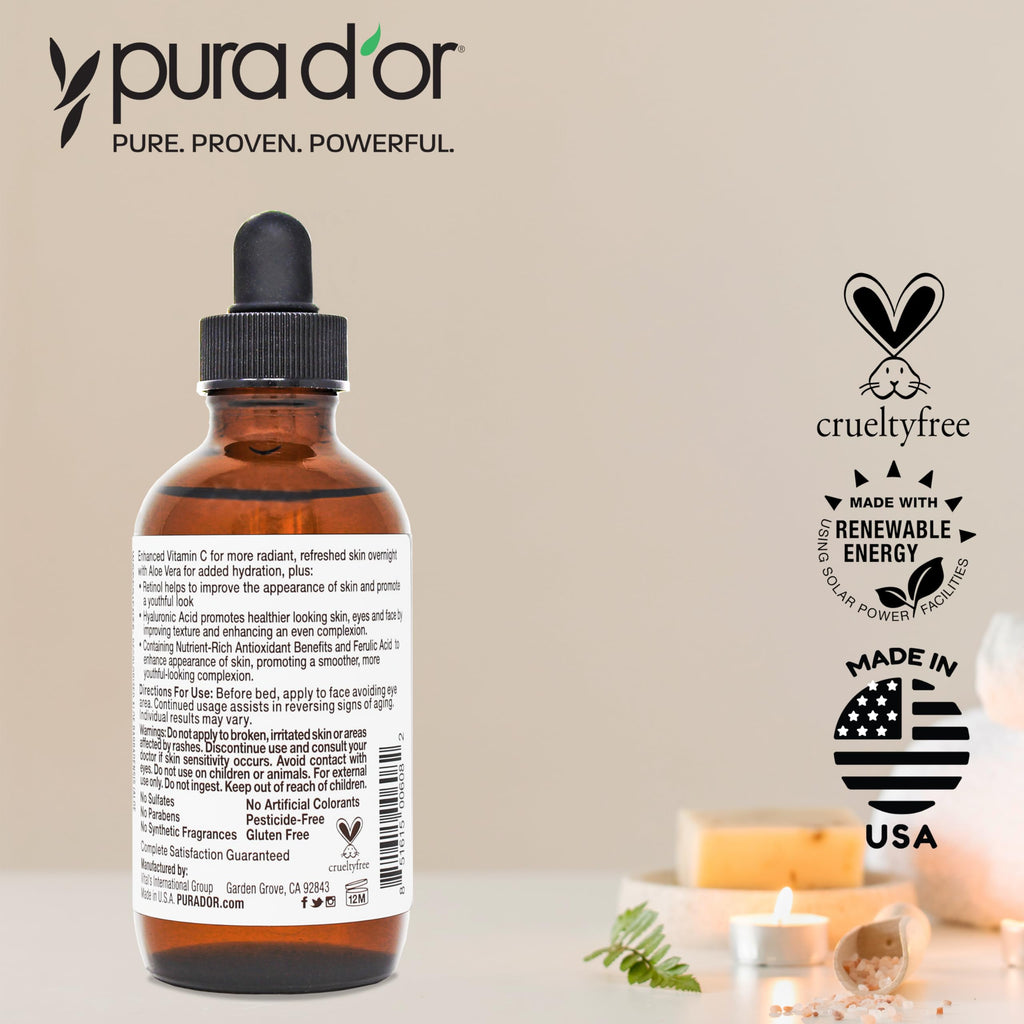 Buy now PURA D'OR 20% Vitamin C Facial Serum 4 Oz - Antioxidant Blend with Retinol, Hyaluronic Acid, Vitamin E & Ferulic Acid - Hydrating Lightweight Skincare Formula - Men and Women Daily Use Skin Care Plus at indiglob india